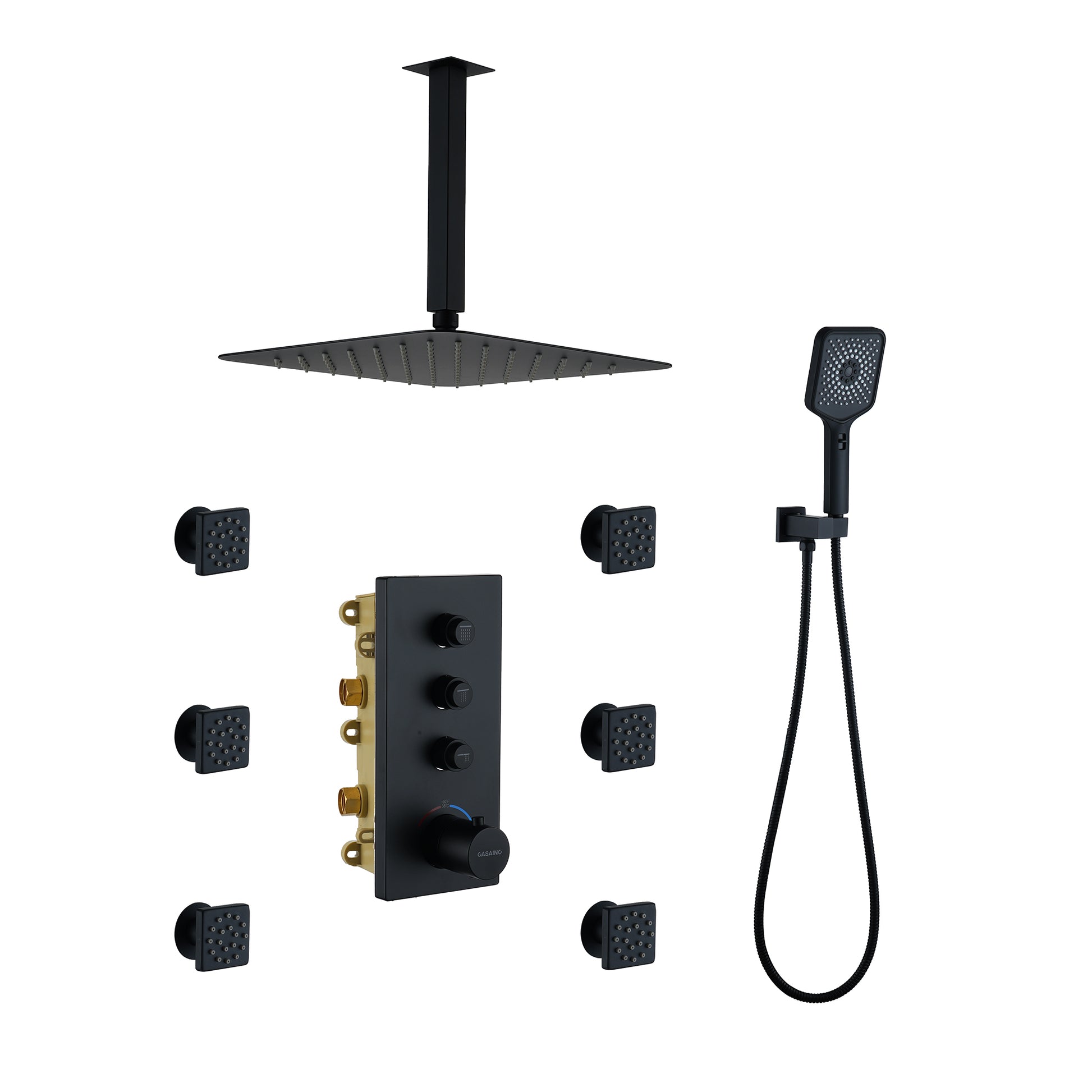 3 Functions 12 Inch Wall Mount Thermostatic Shower System