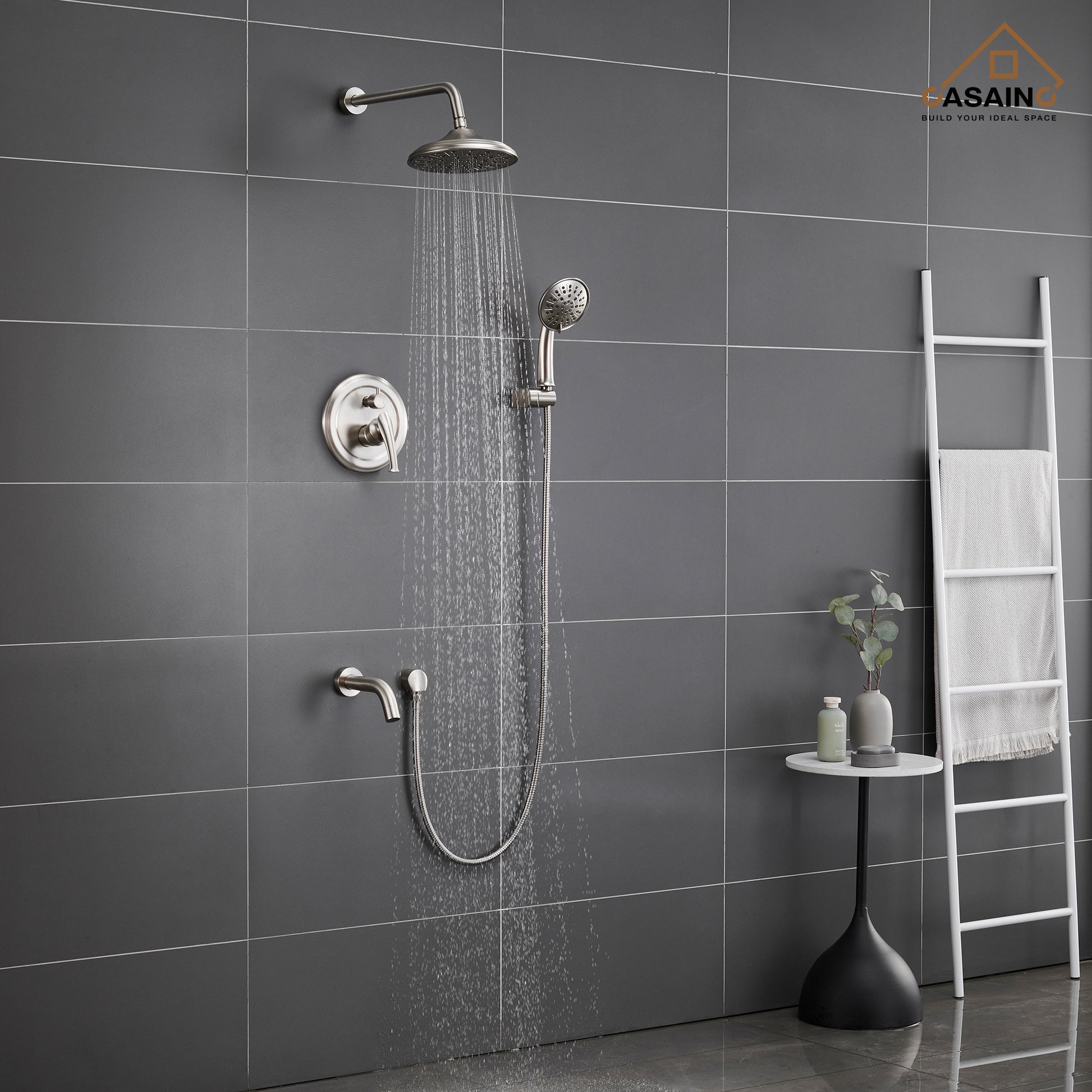 CASAINC 8.3 inch Wall-mounted rain shower faucet with pressure balanced valve