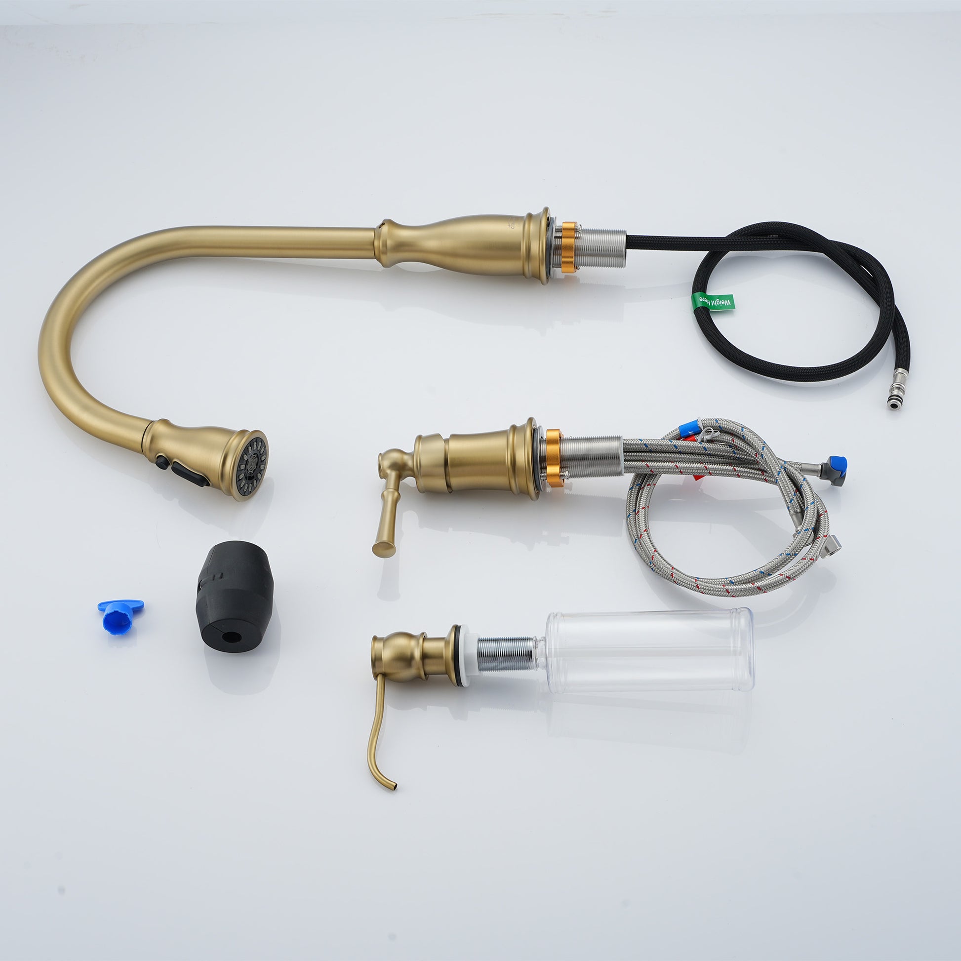 3 Spray Patterns Luxury Brush Gold 3 Hole Single Handle Kitchen Faucet with 360° Rotatable Body