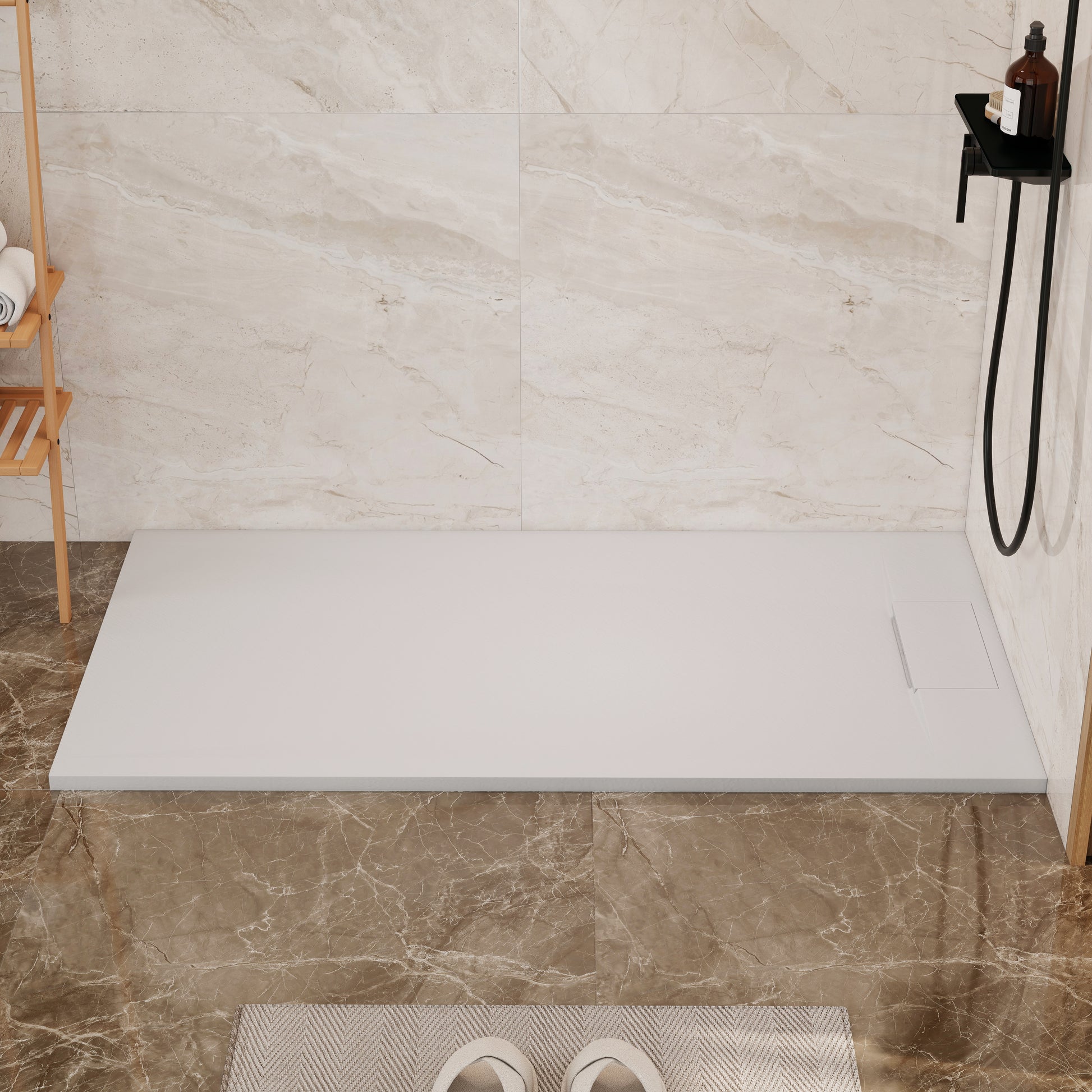 European-Style SMC Shower Base with Anti-Slip Design in Black or White