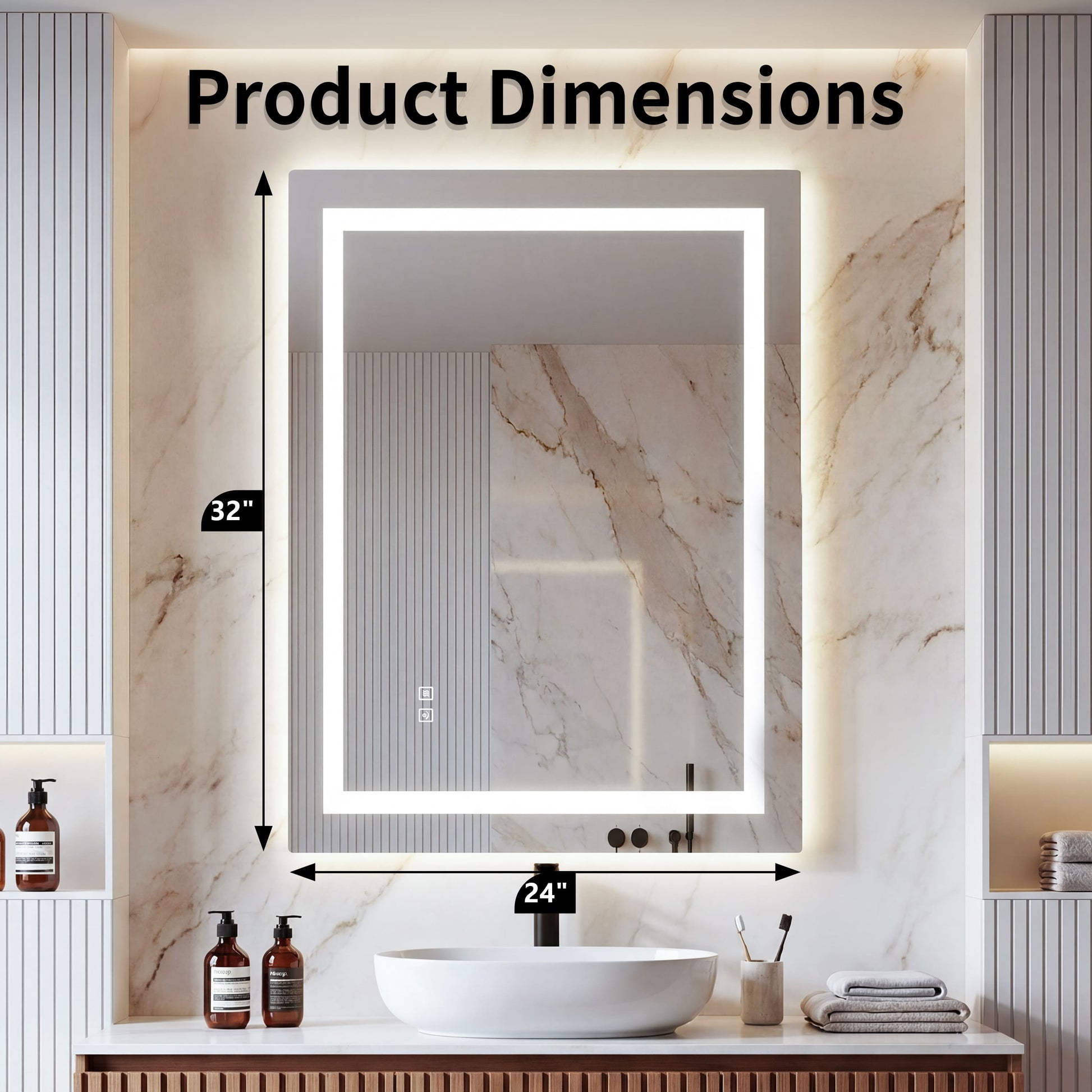 Dual Lighting LED Bathroom Mirror with Touch Dimming, Anti Fog