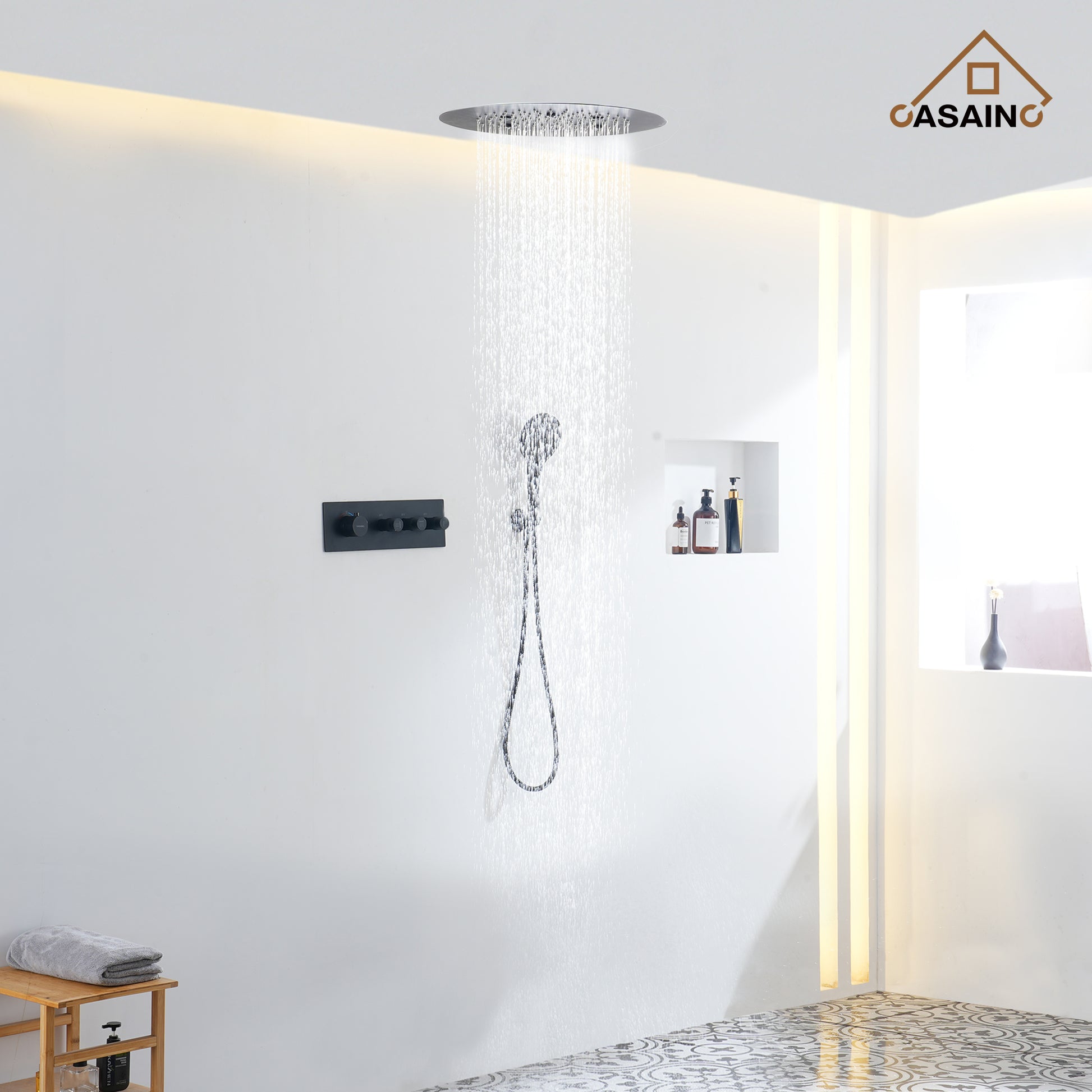 20 Inch Luxury Thermostatic Shower System in Matte Black