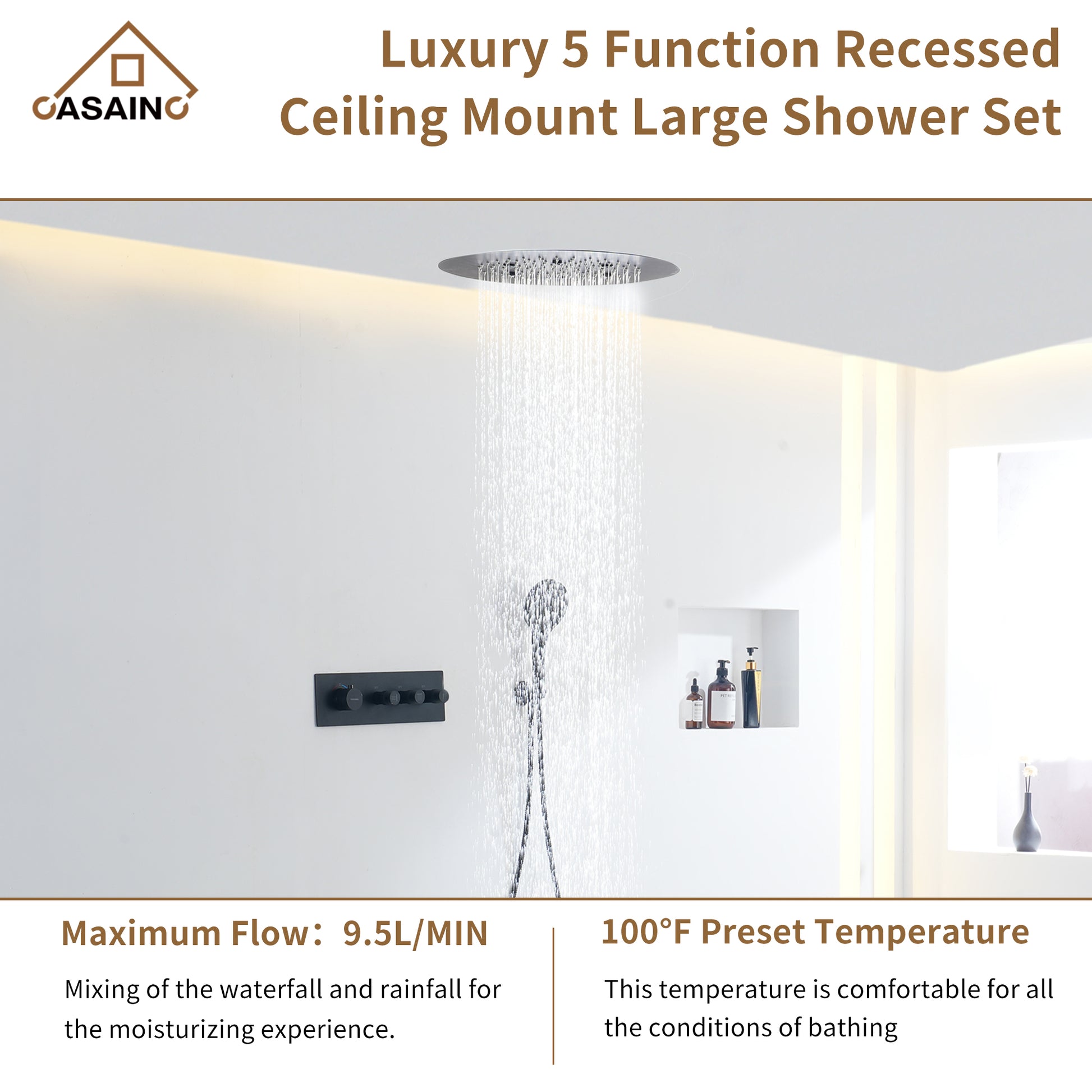 20 Inch Luxury Thermostatic Shower System in Matte Black