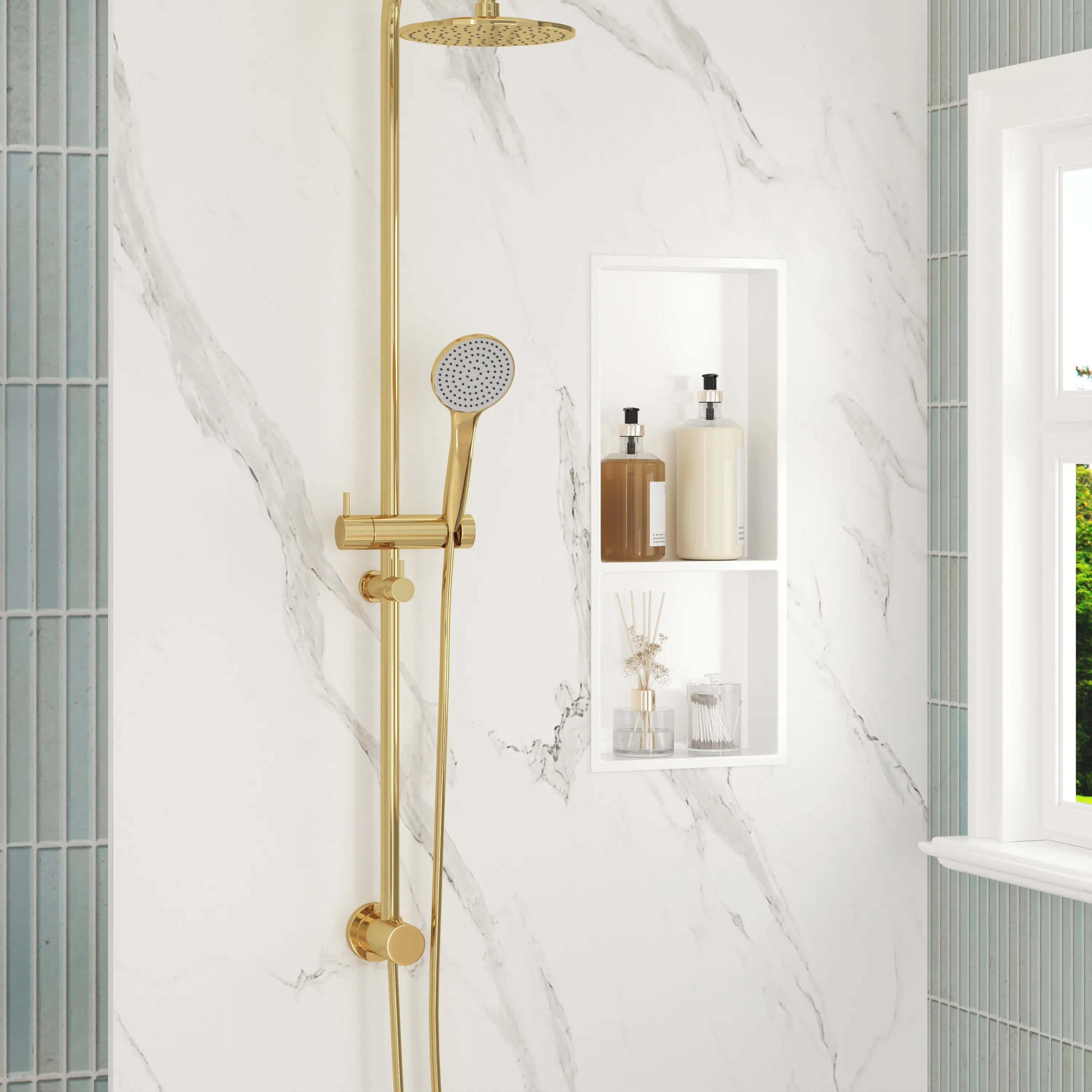 12.2" x 28.7"/39.3" Glossy White SMC Shower Niche with 1 or 2 Shelves