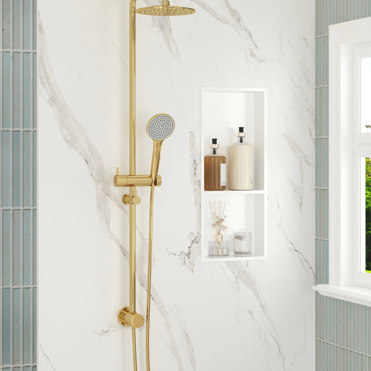 12.2" x 28.7"/39.3" Glossy White SMC Shower Niche with 1 or 2 Shelves