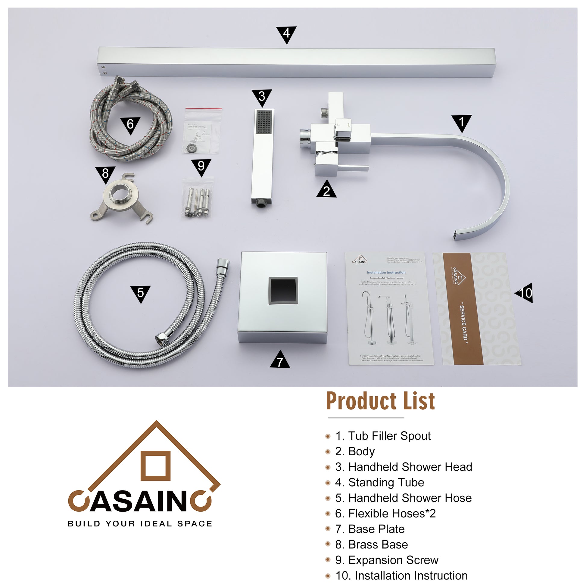Floor Mount High Arc Bathtub Faucet with Ceramic Filter and Hand Shower