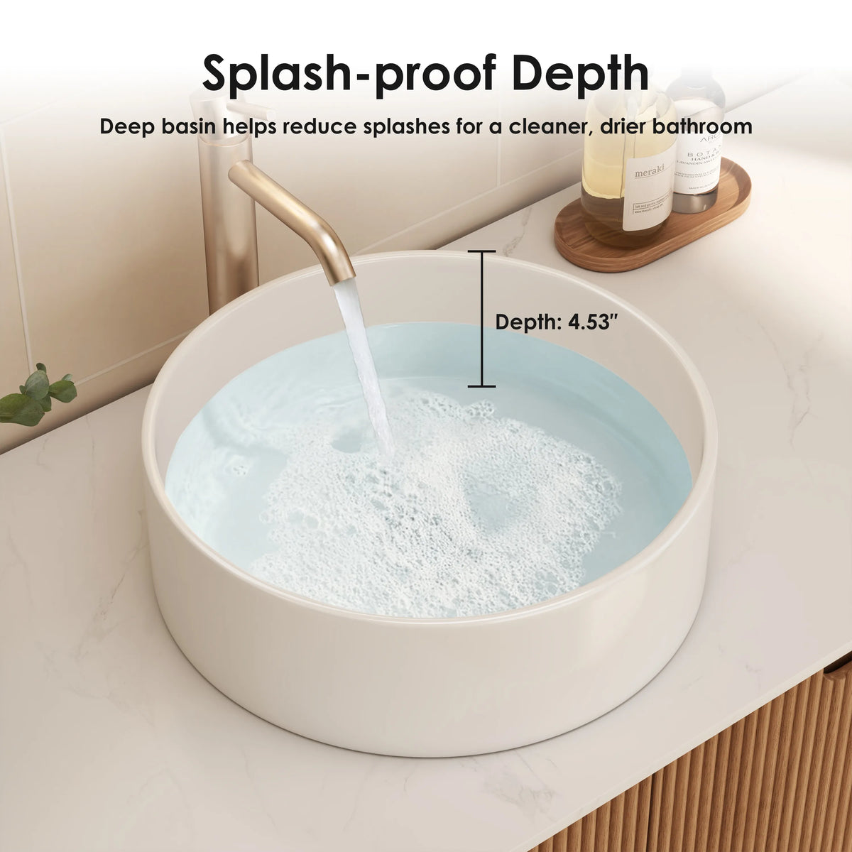 14 in. Round Ceramic Vessel Bathroom Sink in Glossy White / Stone Pattern Matte White