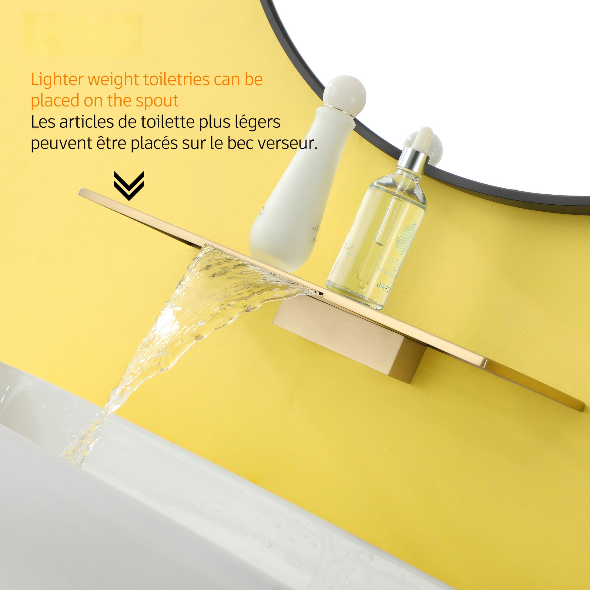 Brushed Gold Wall Mount Waterfall Bathroom Faucet