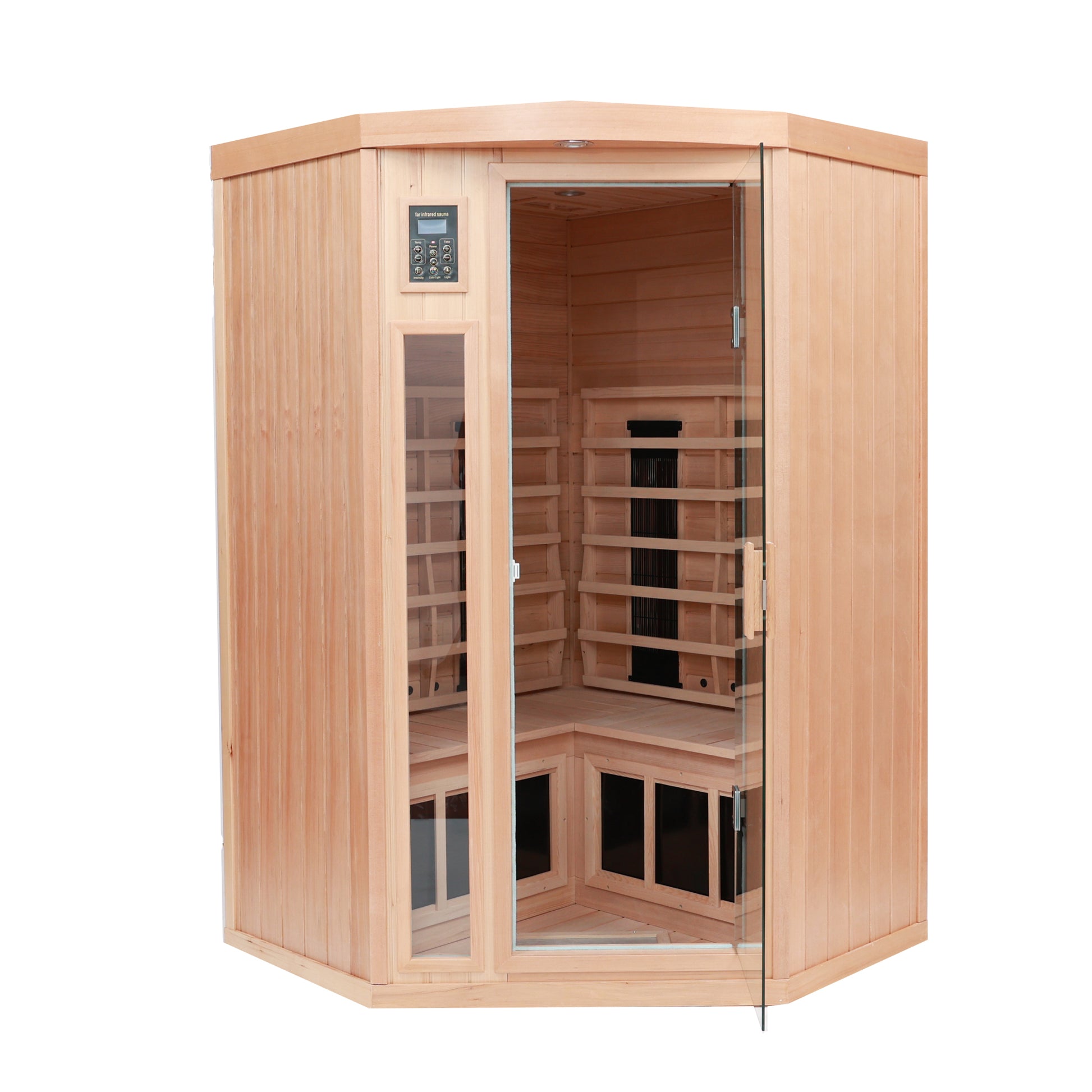 2-Person Low EMF Hemlock Wood Pentagonal Far Infrared Sauna Room with Digital Controls