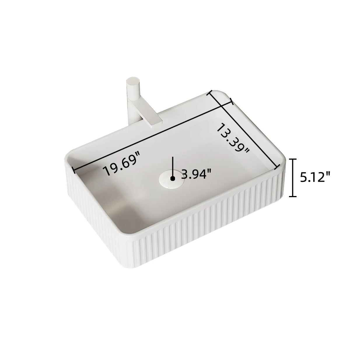 20" Matte White Rectangular Striped Ceramic Vessel Sink