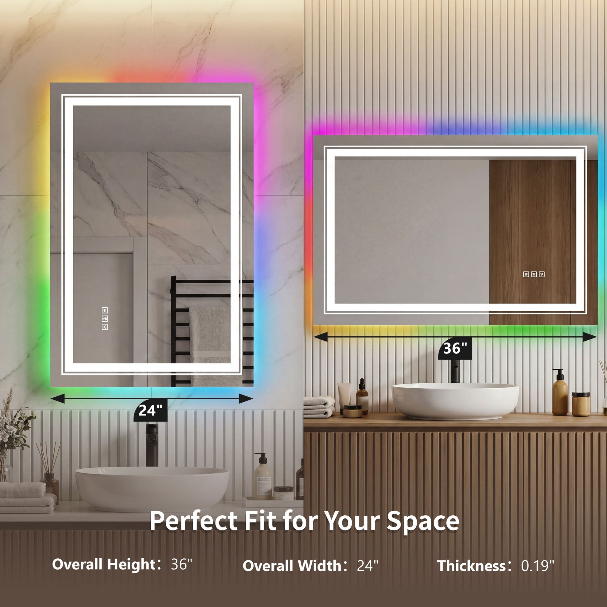 RGB Smart Control Backlit Bathroom Mirror with Dimmable Touch, Anti Fog