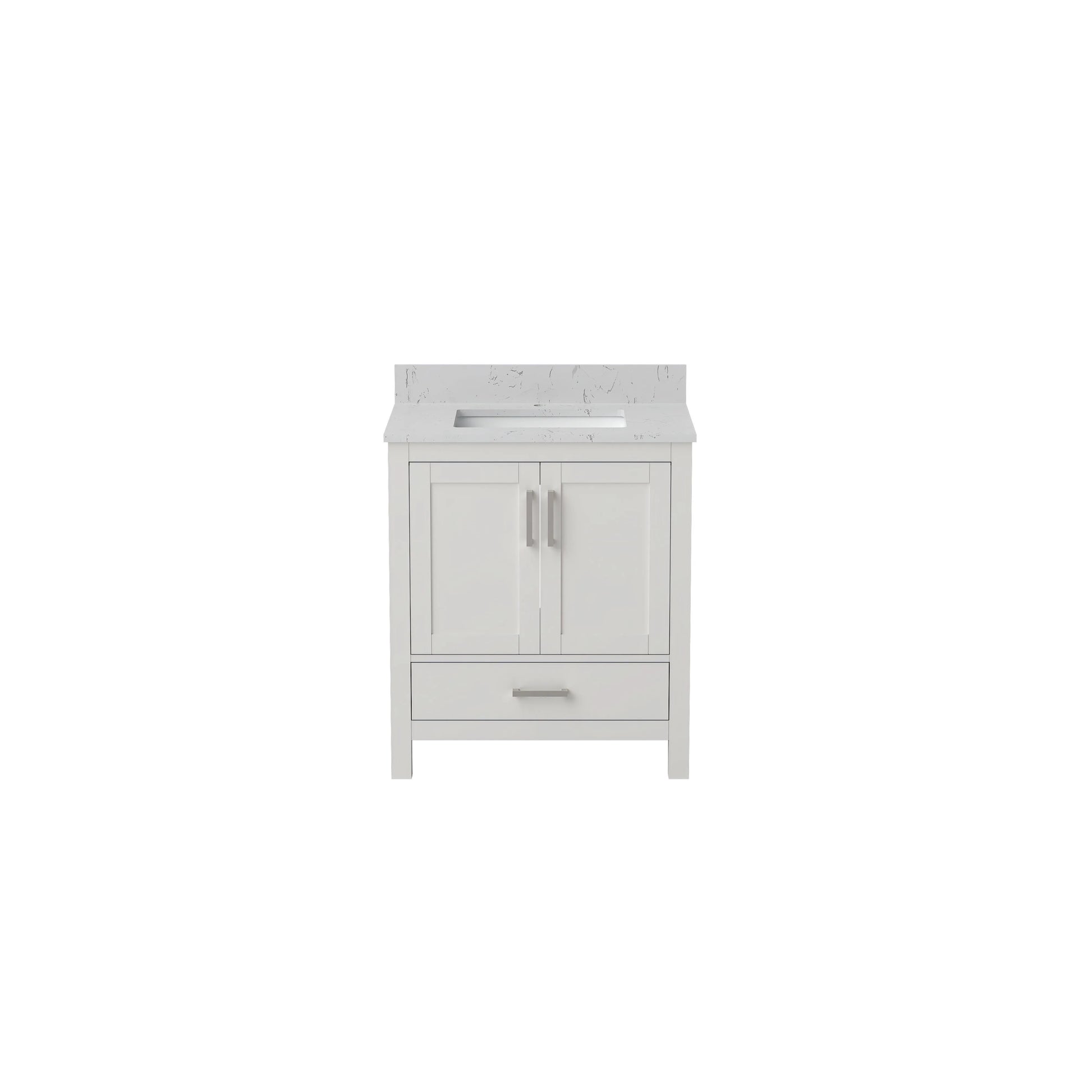 30"/36"/48"/72" Freestanding Bathroom Vanity with White Marble-Pattern Artificial Stone Top