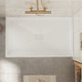 36"-60"x30"-36" White SMC Shower Base with Flamed Rock Slip-Resistant Surface, Center Drain