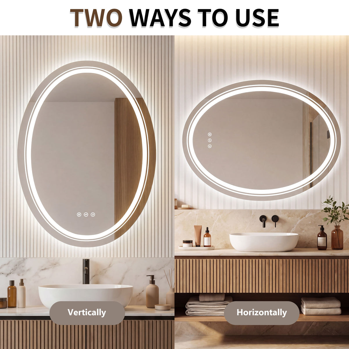 Oval Dual LED Bathroom Mirror with Front and Backlit Ambient Lighting