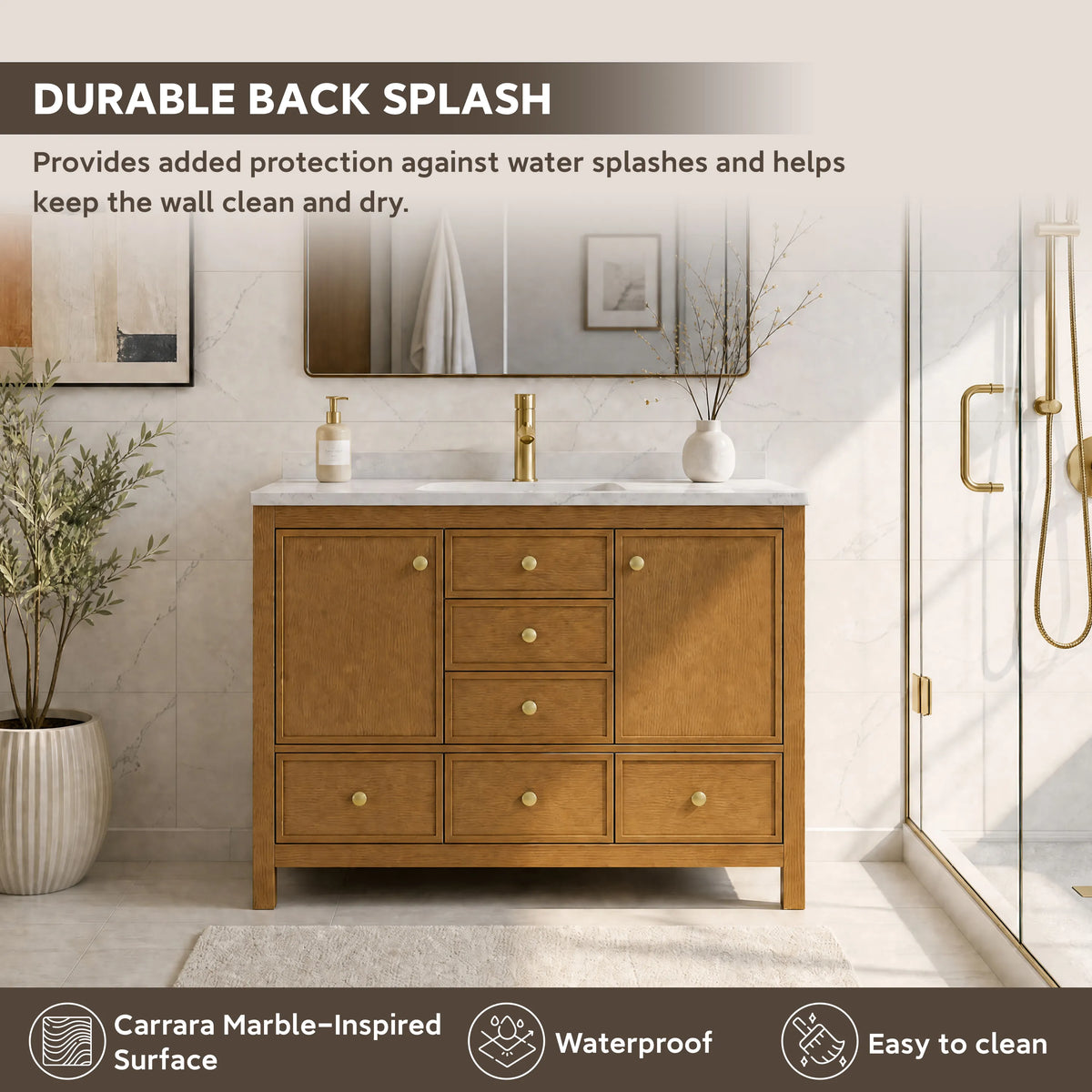48"/60"/72" Freestanding Bathroom Vanity with Single/Double Sink & Marble Top