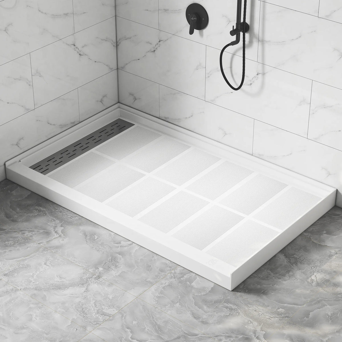48"/60" x 30"/32"/36" White SMC Rectangular Shower Base with Non-Slip Texture, Left/Right Drain