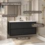 48" Matte Black Wall-mount Bathroom Vanity with Double Sink & Marble Top