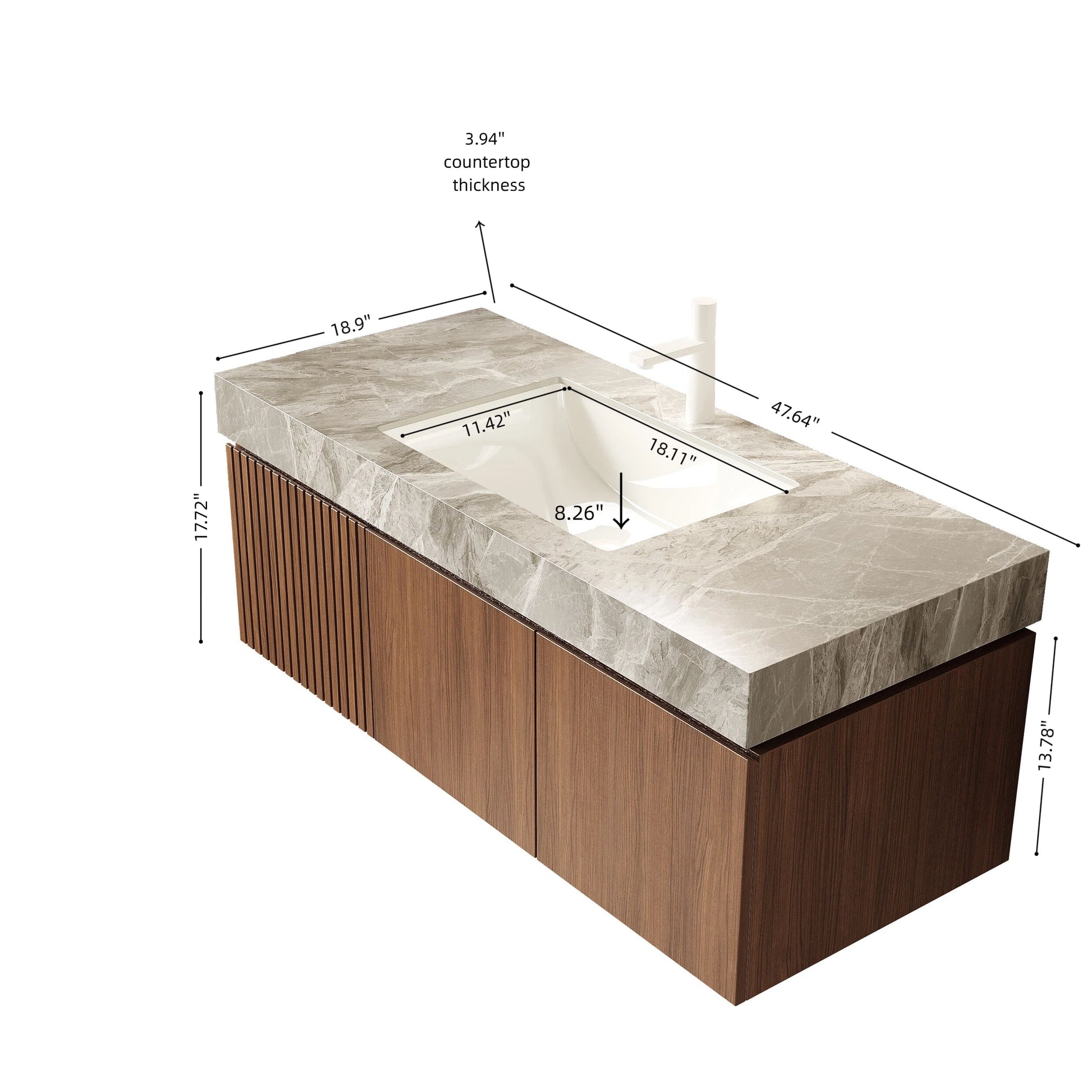 48 in. Floating Bathroom Vanity with Drawer and Doors, Sintered Stone Top and Ceramic Undermount Sink, Brown Oak or White Oak Woodgrain