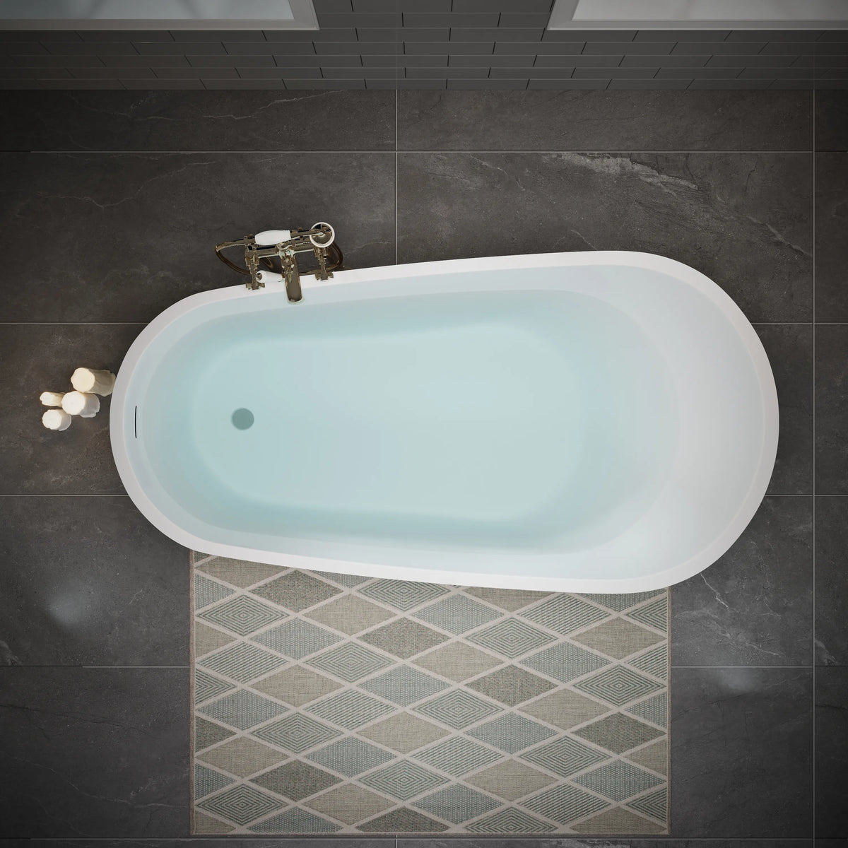 55"/59"/63" Glossy White Acrylic Freestanding Soaking Bathtub with Slipper design