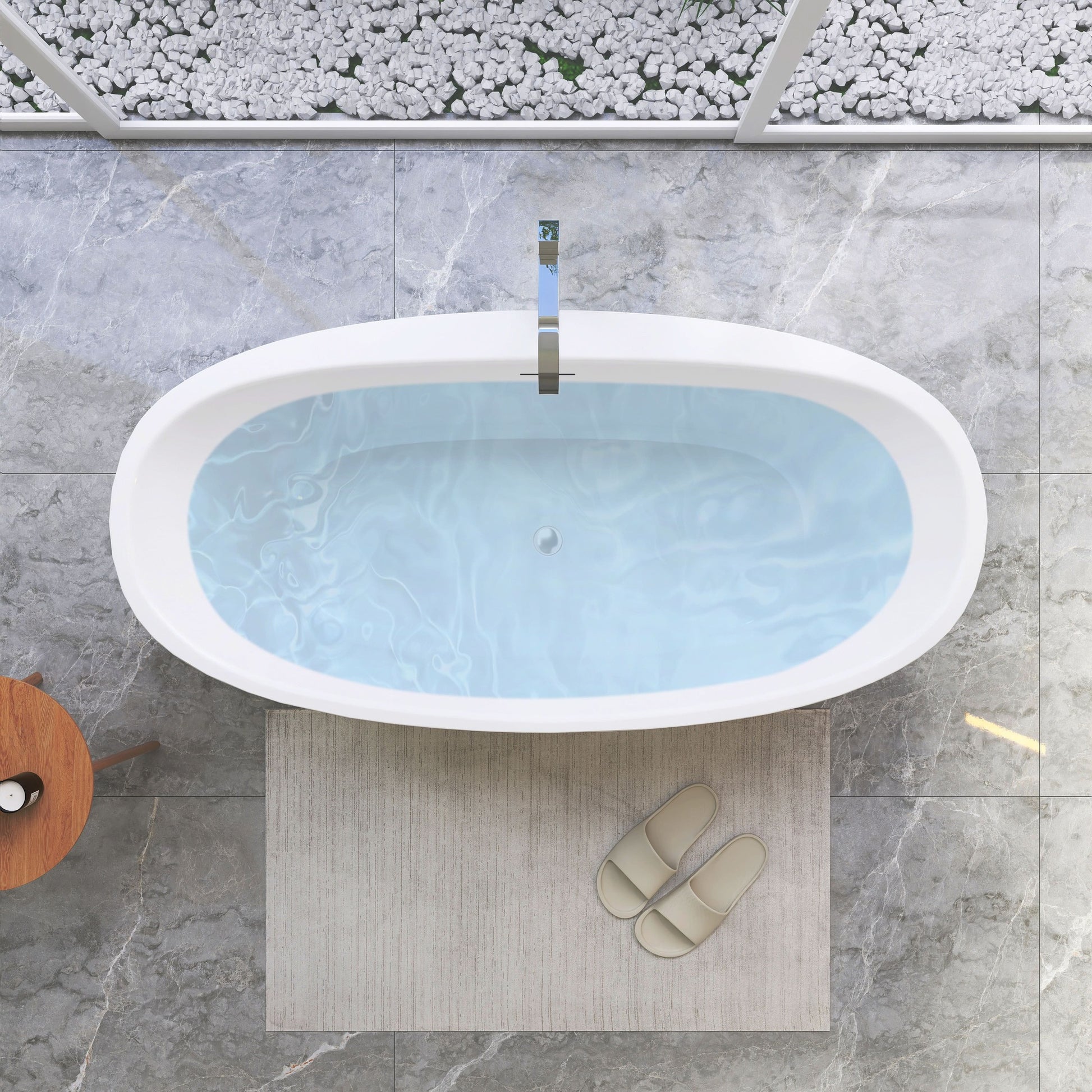 59 in./67 in. Glossy White Acrylic Freestanding Soaking Bathtub with Faucet Deck, Overflow and Adjustable Feet