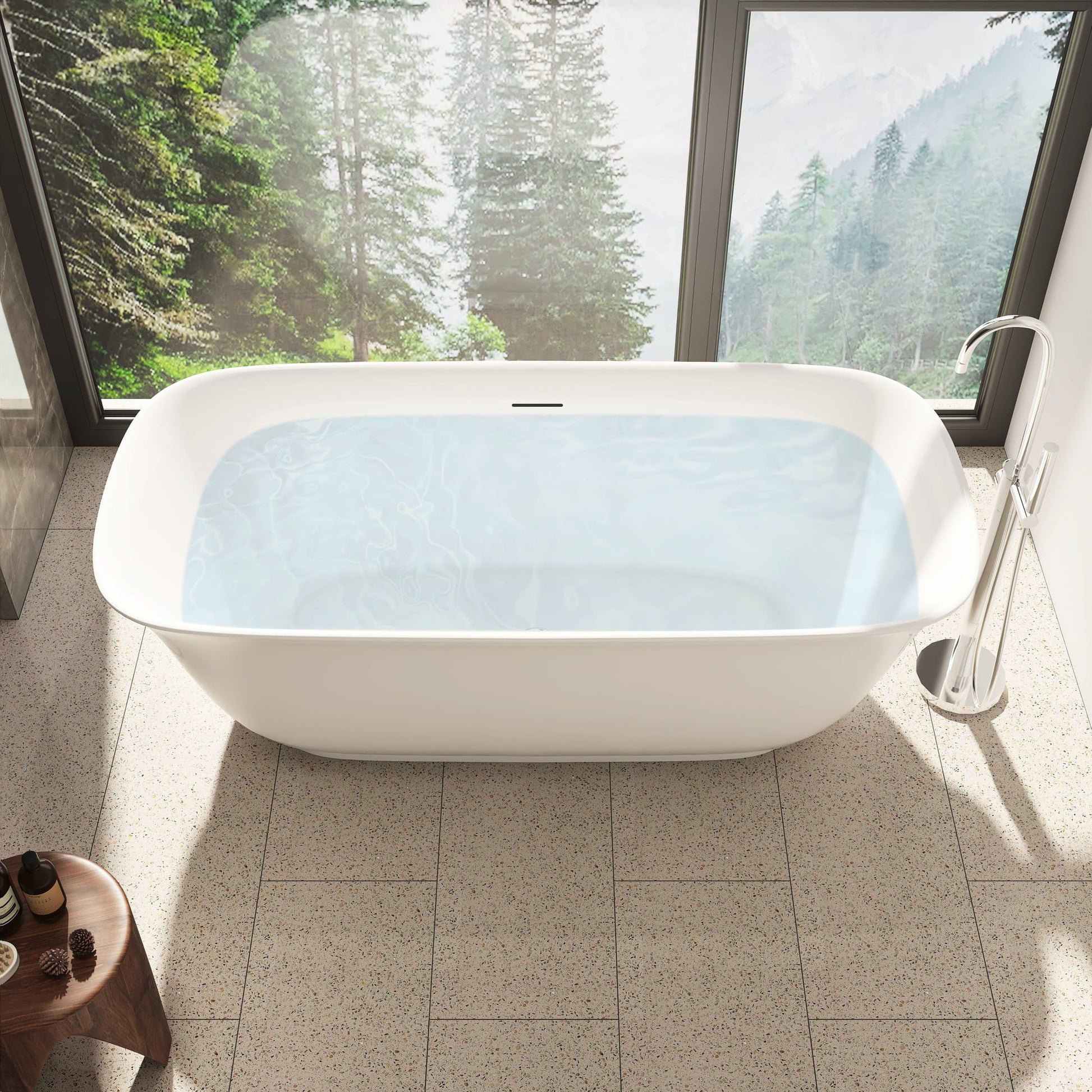 59 in./67 in. Glossy White Acrylic Freestanding Soaking Bathtub with Sculpted Curves, Overflow and Adjustable Feet