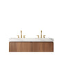 60" Brown Oak Floating Bathroom Vanity with Carrara White Sintered Stone Top and Double Ceramic Sinks