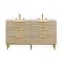 60" White Oak Freestanding Bathroom Vanity with Carrara White Sintered Stone Integrated Basin and LED Sensor Light