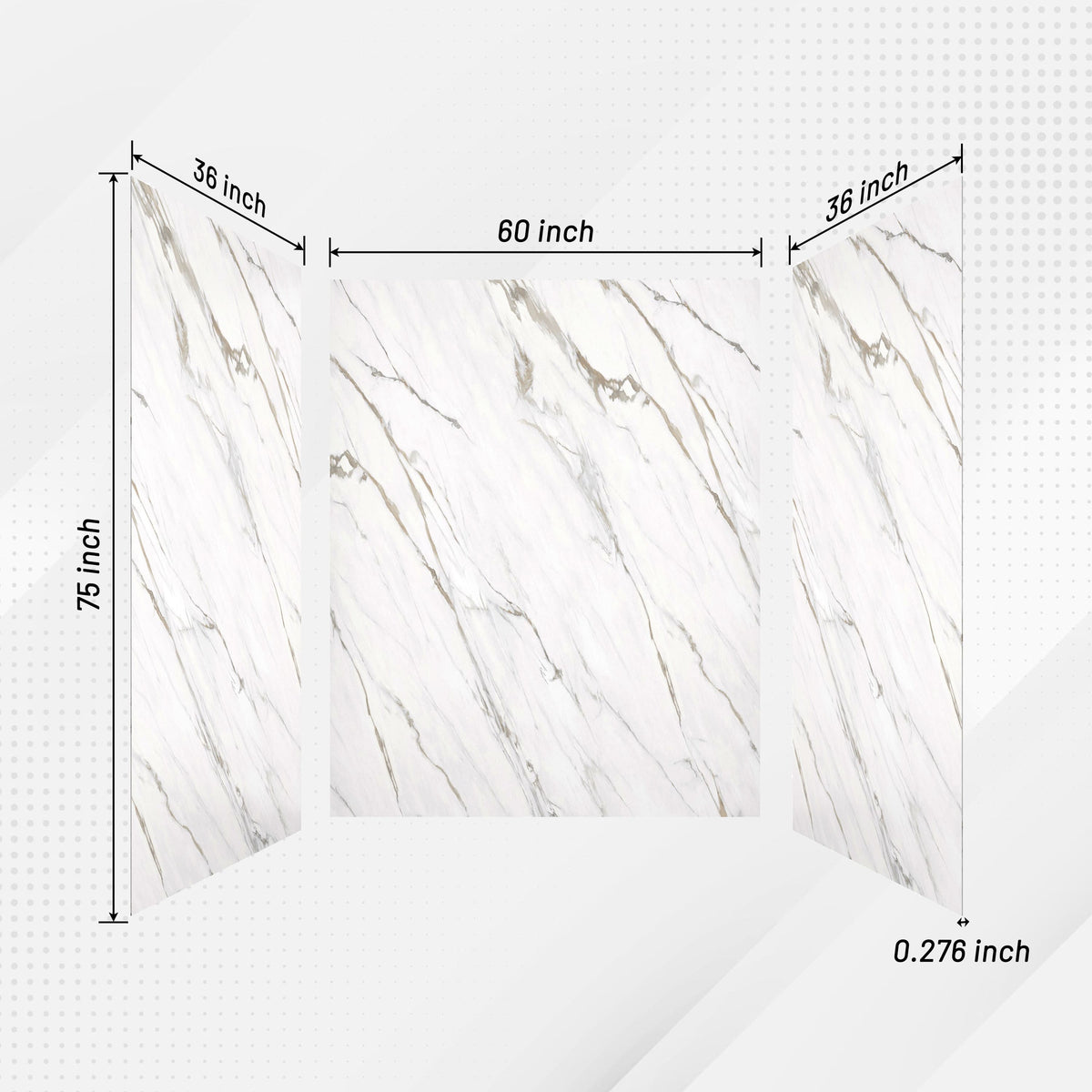 60"x36"x75"/96" Calacatta Gold Marble Solid Surface 4-Piece Shower Wall Panels for Luxury Shower Spaces