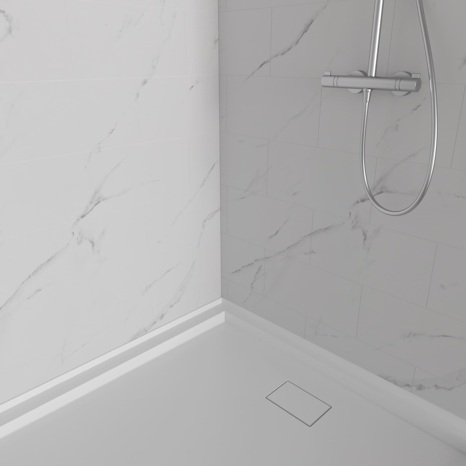 60"x36"x96" SMC Shower Wall Panel Kit with Medium Subway Tile Pattern with Calacatta Matte Finish