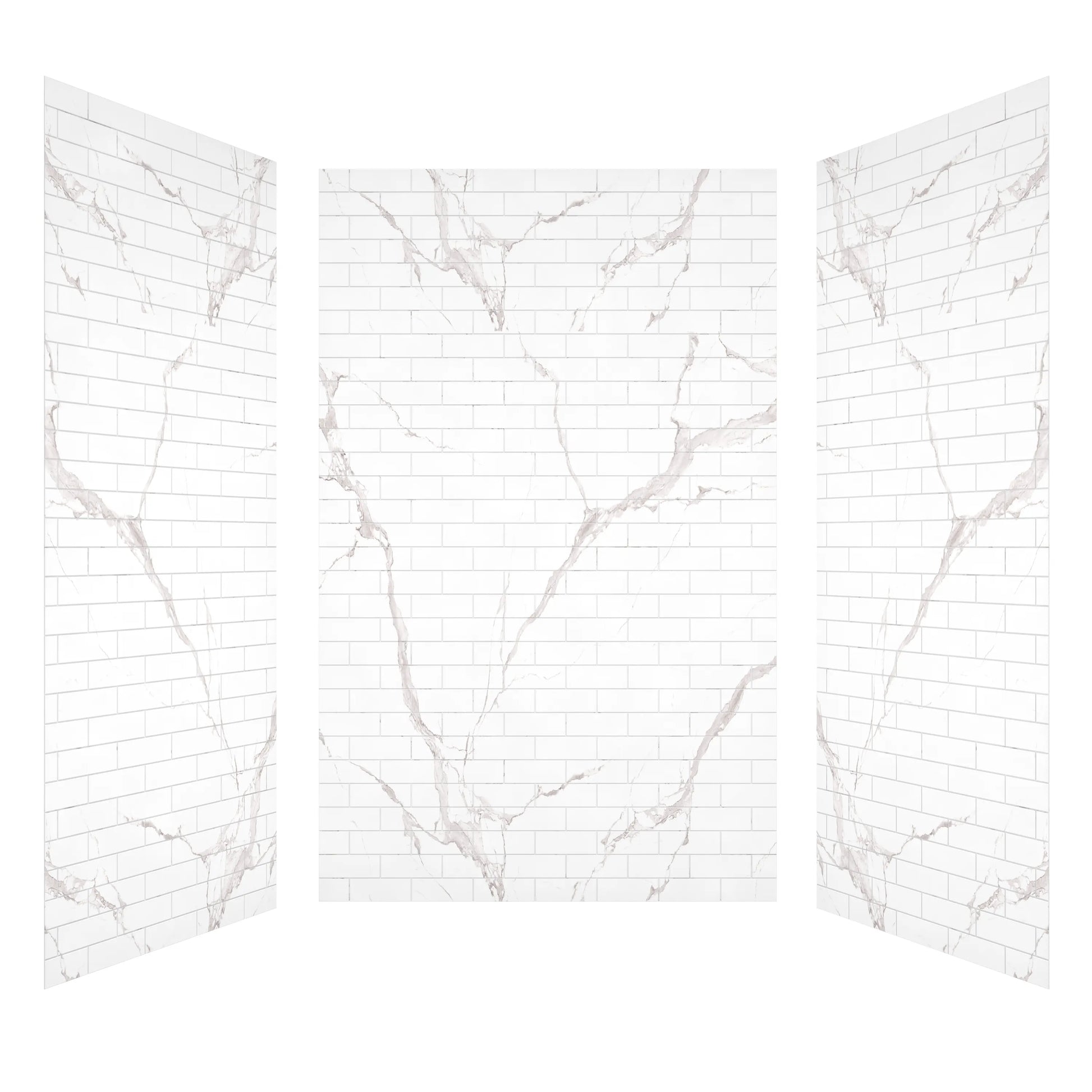 60" x 36" x 75"/96" 2-Size Matte White SMC Subway Tile Shower Wall Panels with Marble-Look Veining
