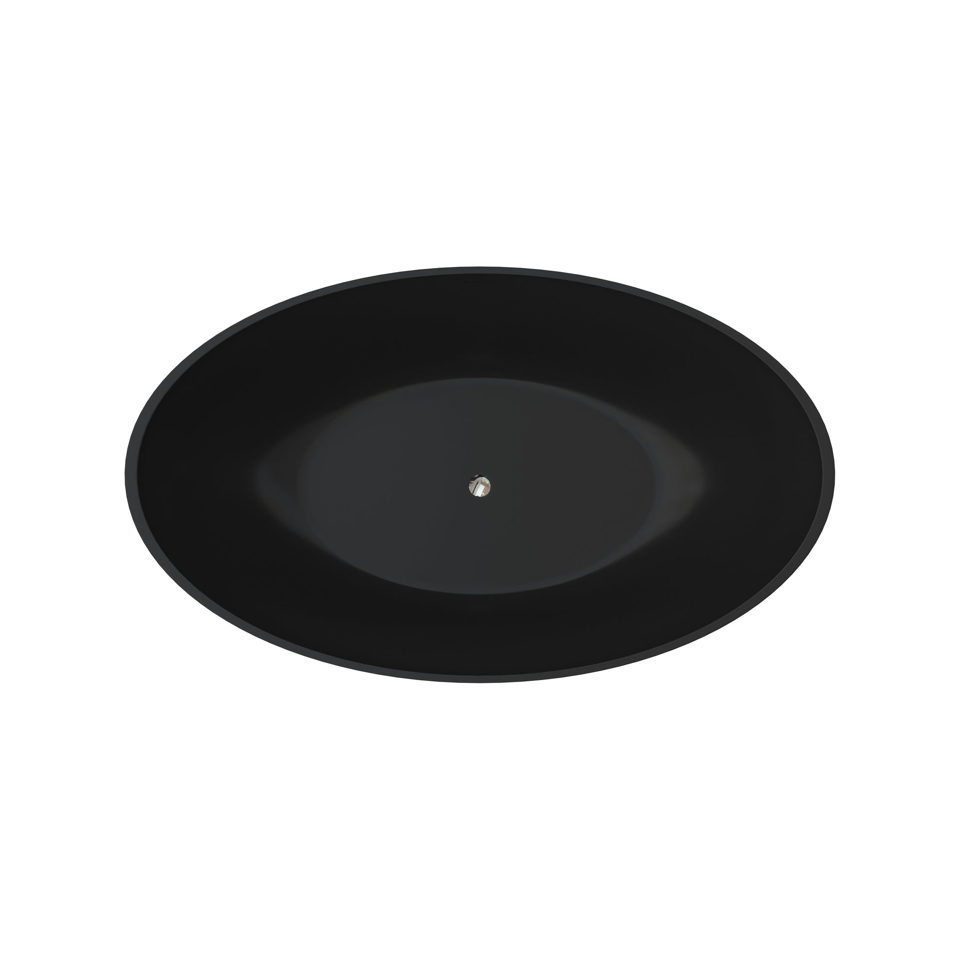 67" Matte Black Oval Solid Surface Freestanding Bathtub with Overflow and Central Drain
