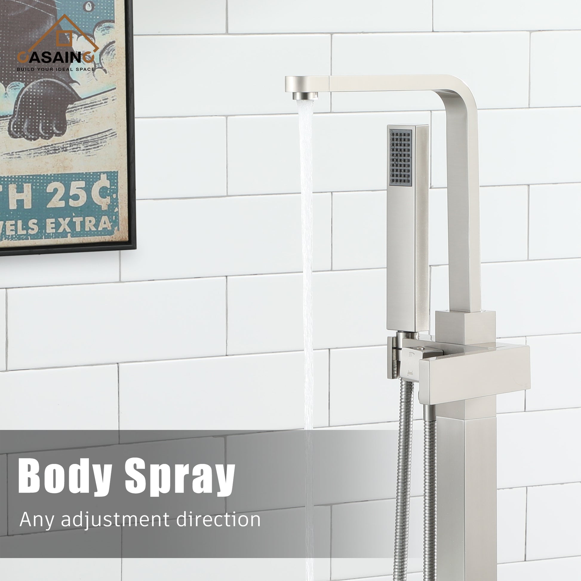 Floor Mount Tub Filler with Handheld Shower Head