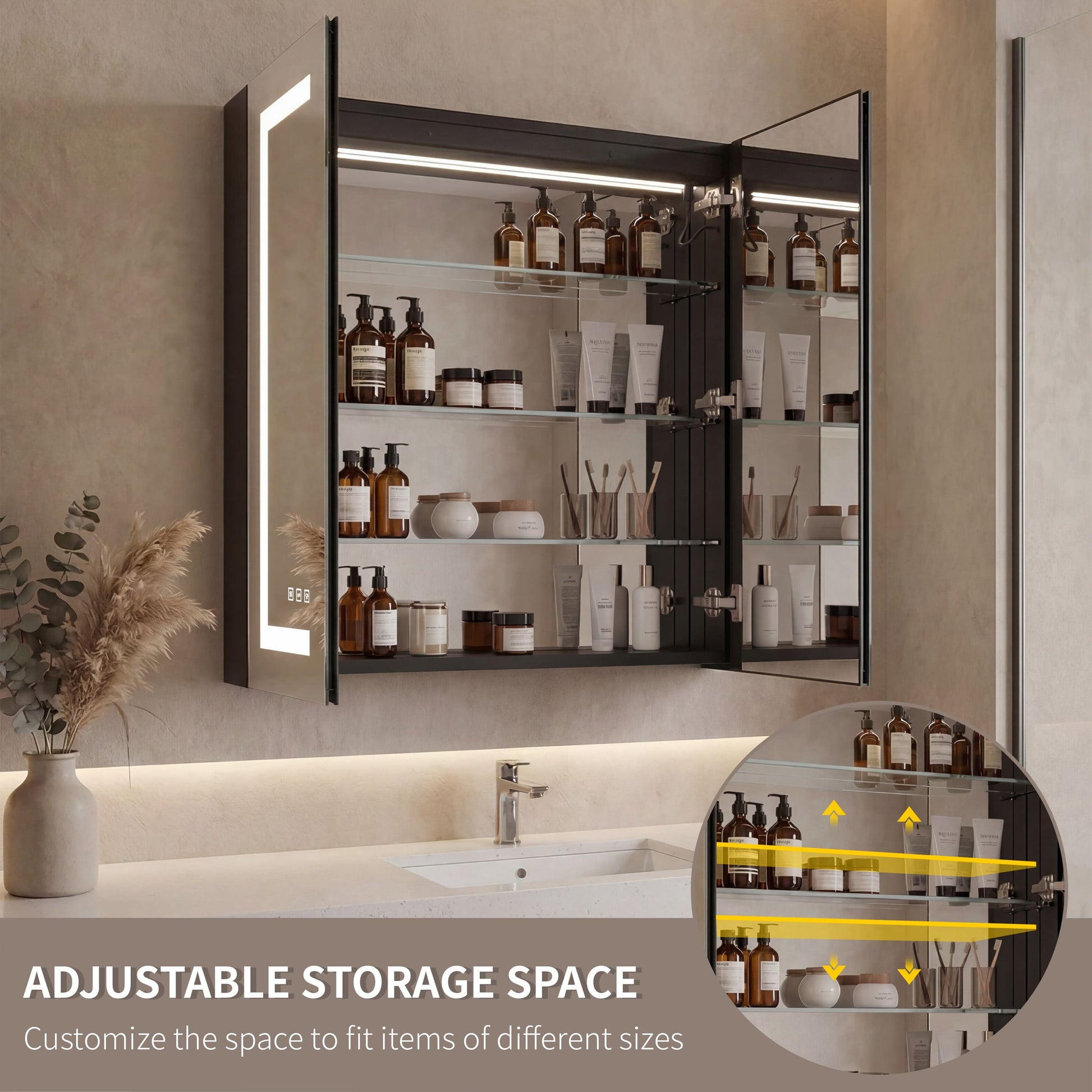 30"/36"x36" Double Doors Bathroom Medicine Cabinet with Anti Fog LED Mirror