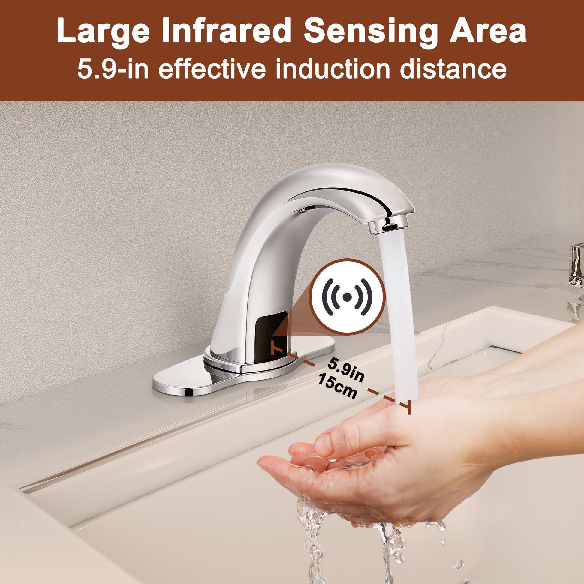 Hands-Free Touchless Bathroom Sink Faucet with Hole Cover Plate