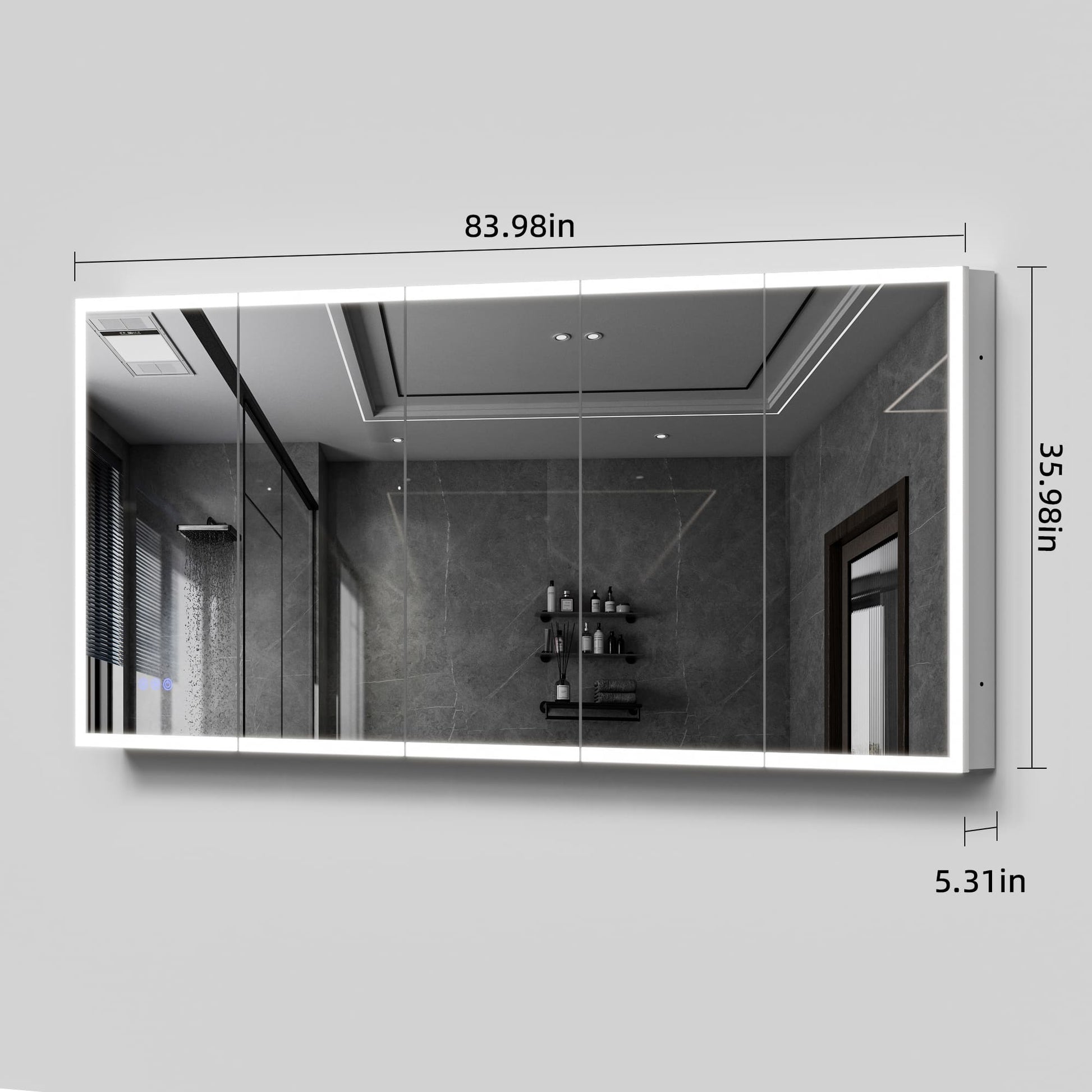 84" x 36" Aluminum Medicine Cabinet with LED Mirror, Anti-Fog, 3 Color Temperatures