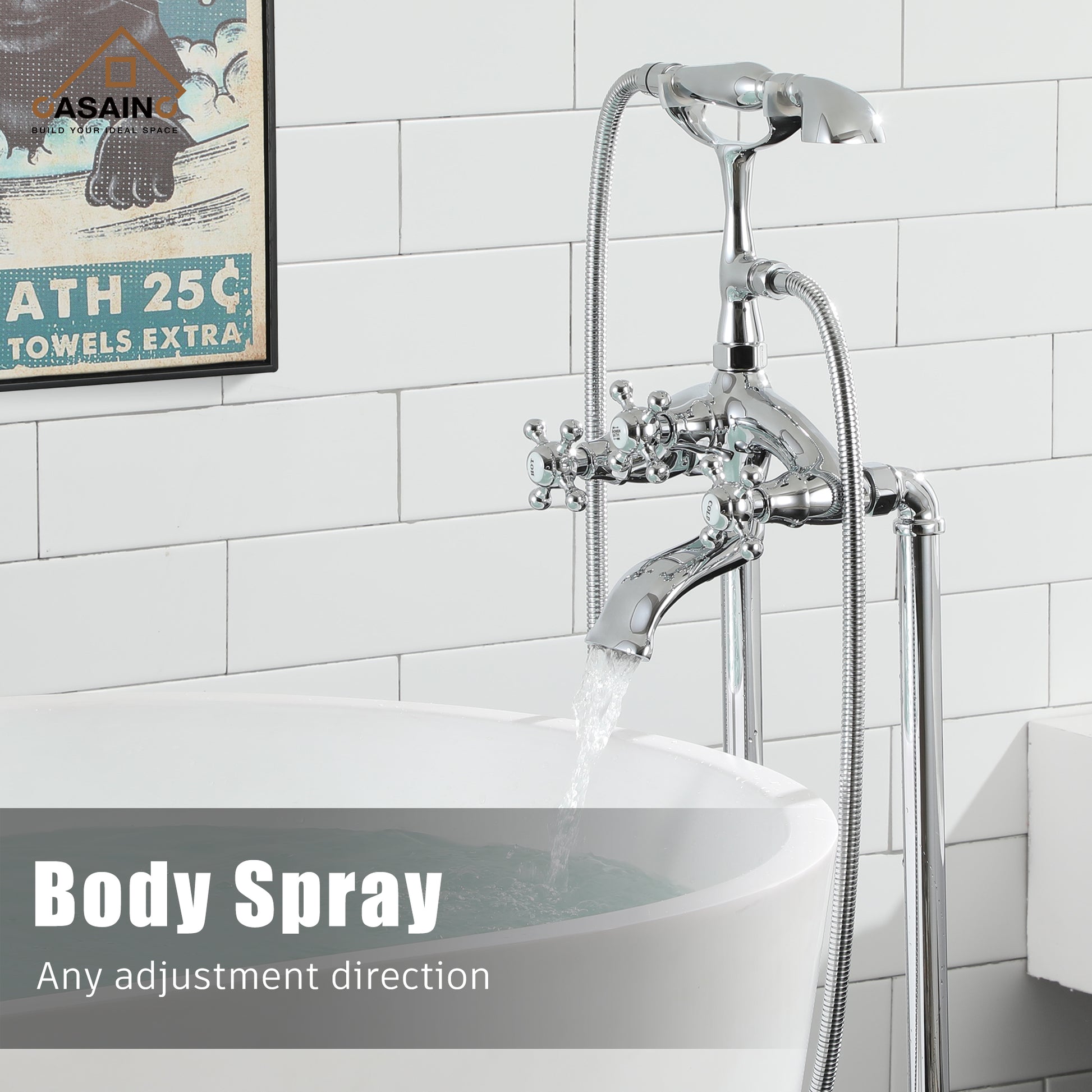 Clawfoot Freestanding Tub Faucet with Triple Handle and Hand Shower
