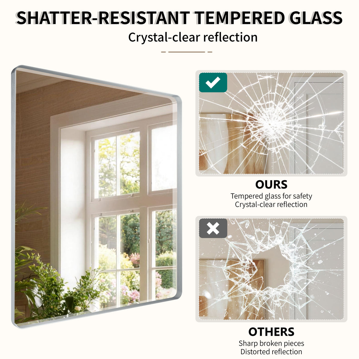 Golden/Silver Framed Tempered Glass Bathroom Mirror with HD Reflection