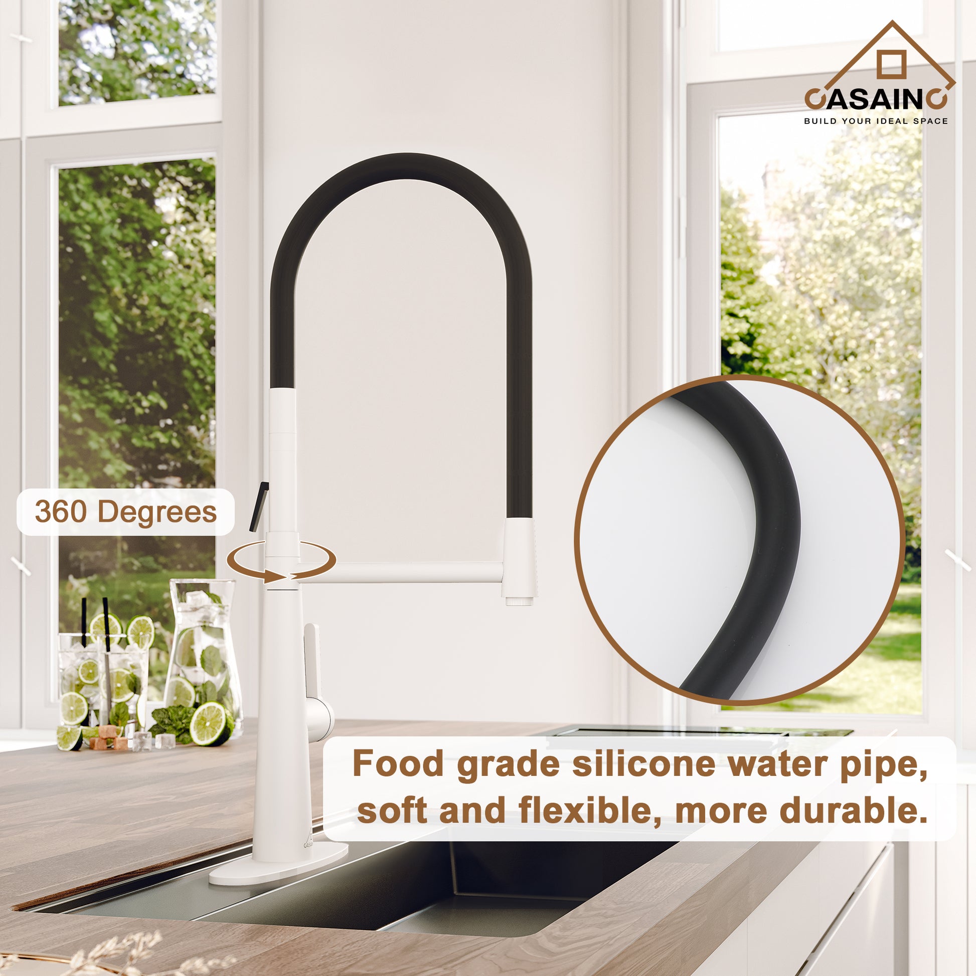 CASAINC 1.8GPM Single-Handle Standard Kitchen Faucet with Fast Mount and Deck Plate, 3 Colors Available