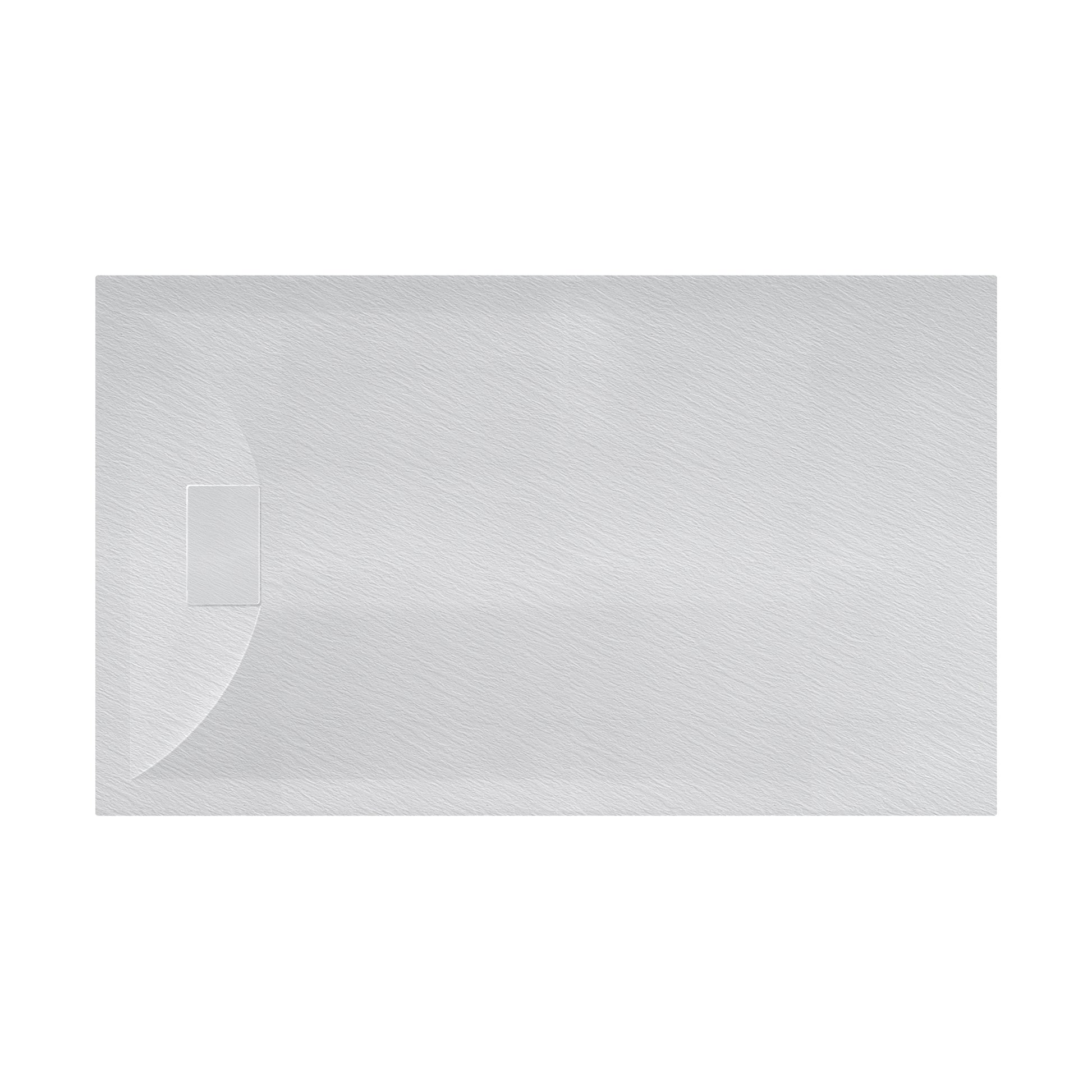 Curbless SMC Shower Base with Flamed Rock Slip-Resistant Surface, Reversible Drain