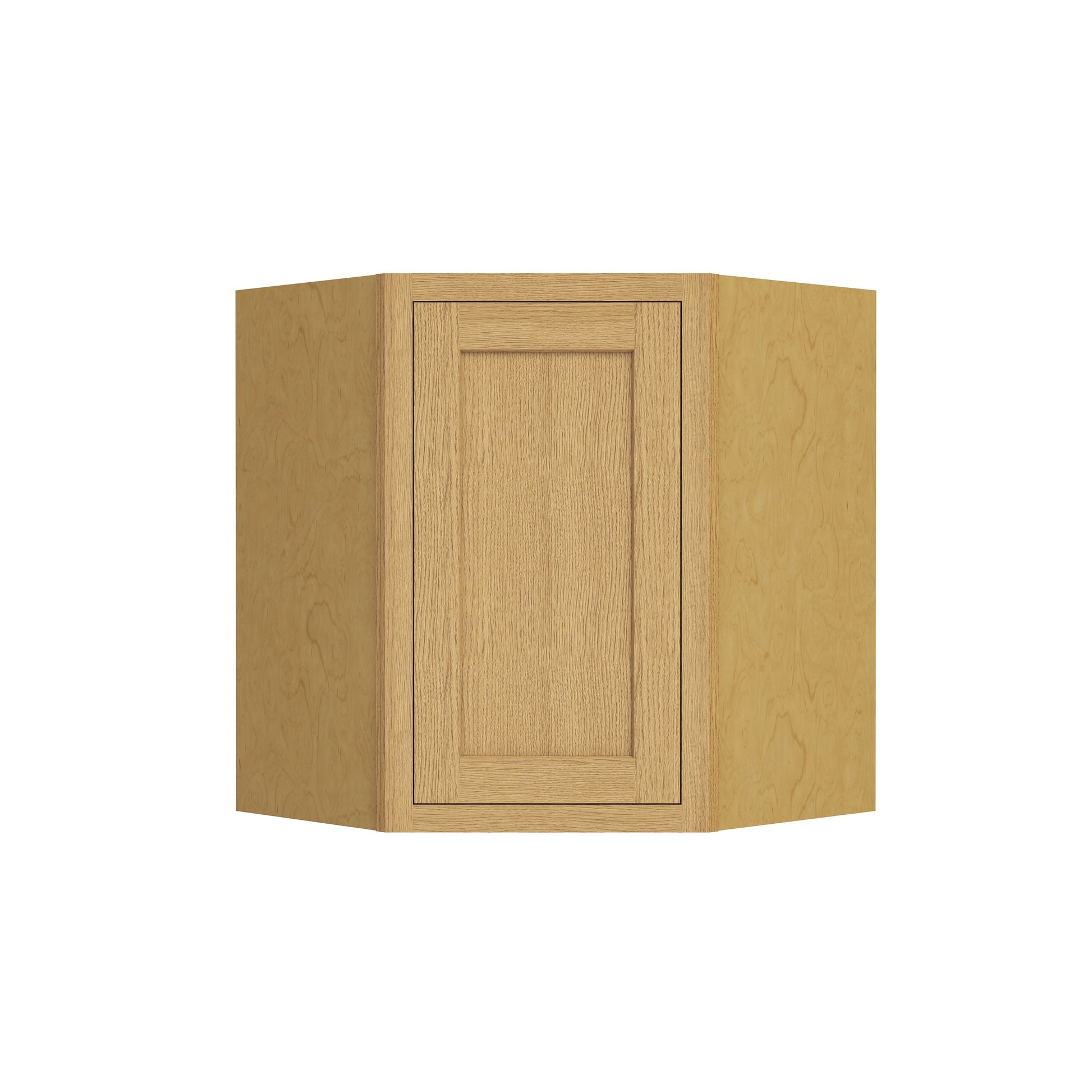 Inset Hazelnut Oak RTA 25.5"W x 18-42"H x 13.5"D 4-Size Diagonal Corner Wall Cabinet with 2-3 Shelves
