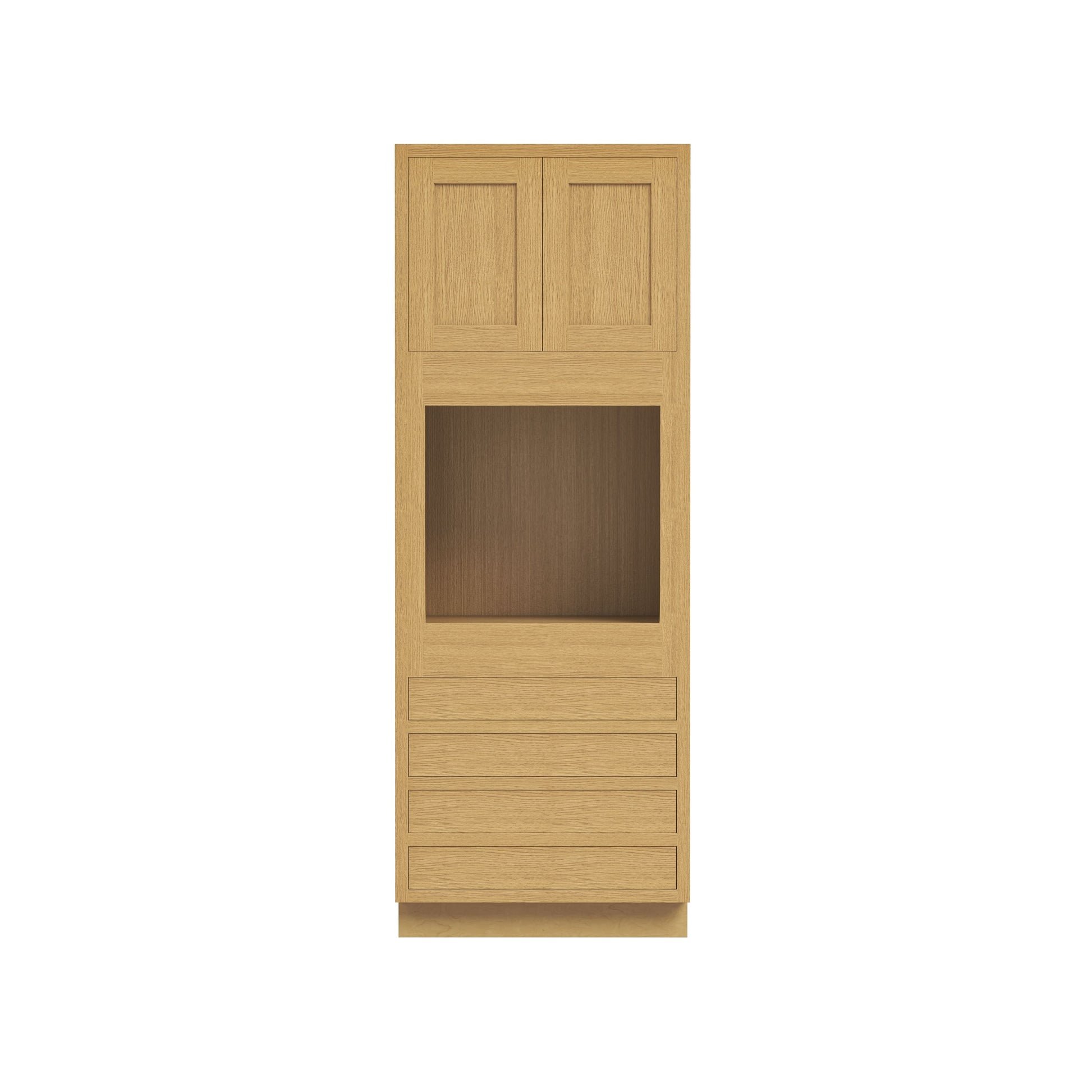 Inset Hazelnut Oak RTA 33"W x 84-96"H x 25"D 3-Size Pantry Cabinet with Oven Opening, 4 Drawers and 2 Doors
