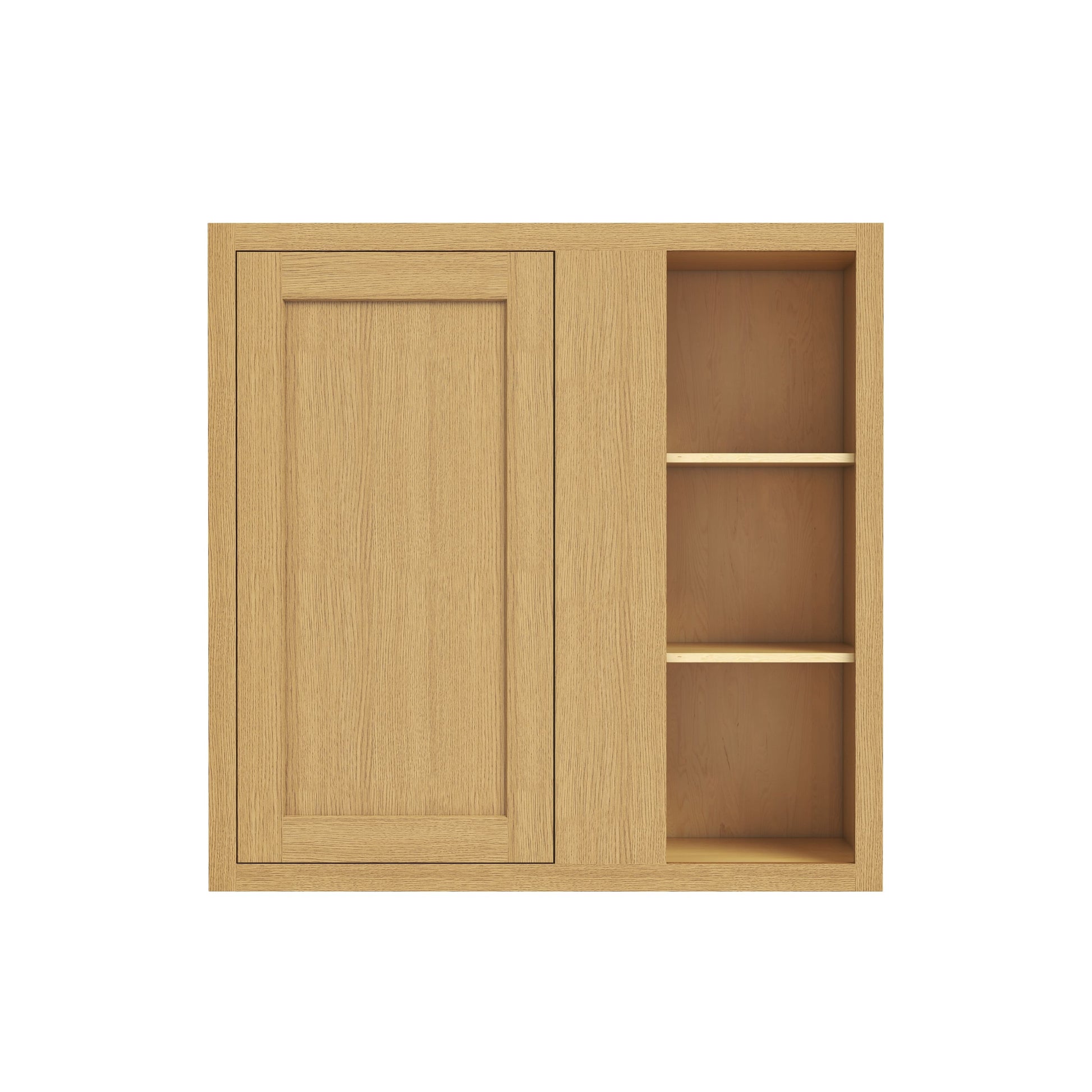 Inset Hazelnut Oak RTA 36"W x 30-42"H x 13.5"D 3-Size Blind Corner Wall Cabinet with 2-3 Shelves