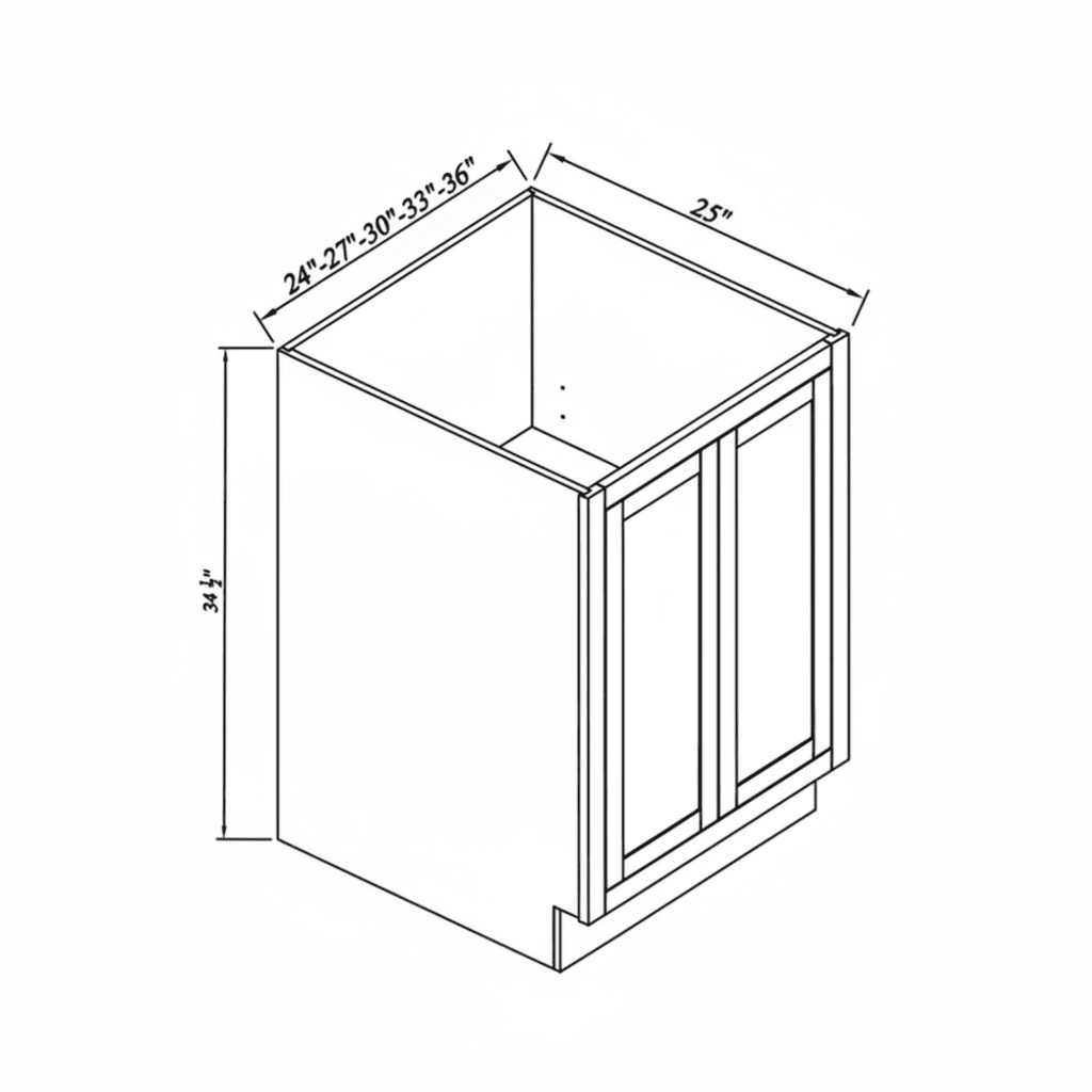 Inset Origami White RTA 24-36"W x 34.5"H x 25"D 5-Size Full Height Double Doors Base Cabinet