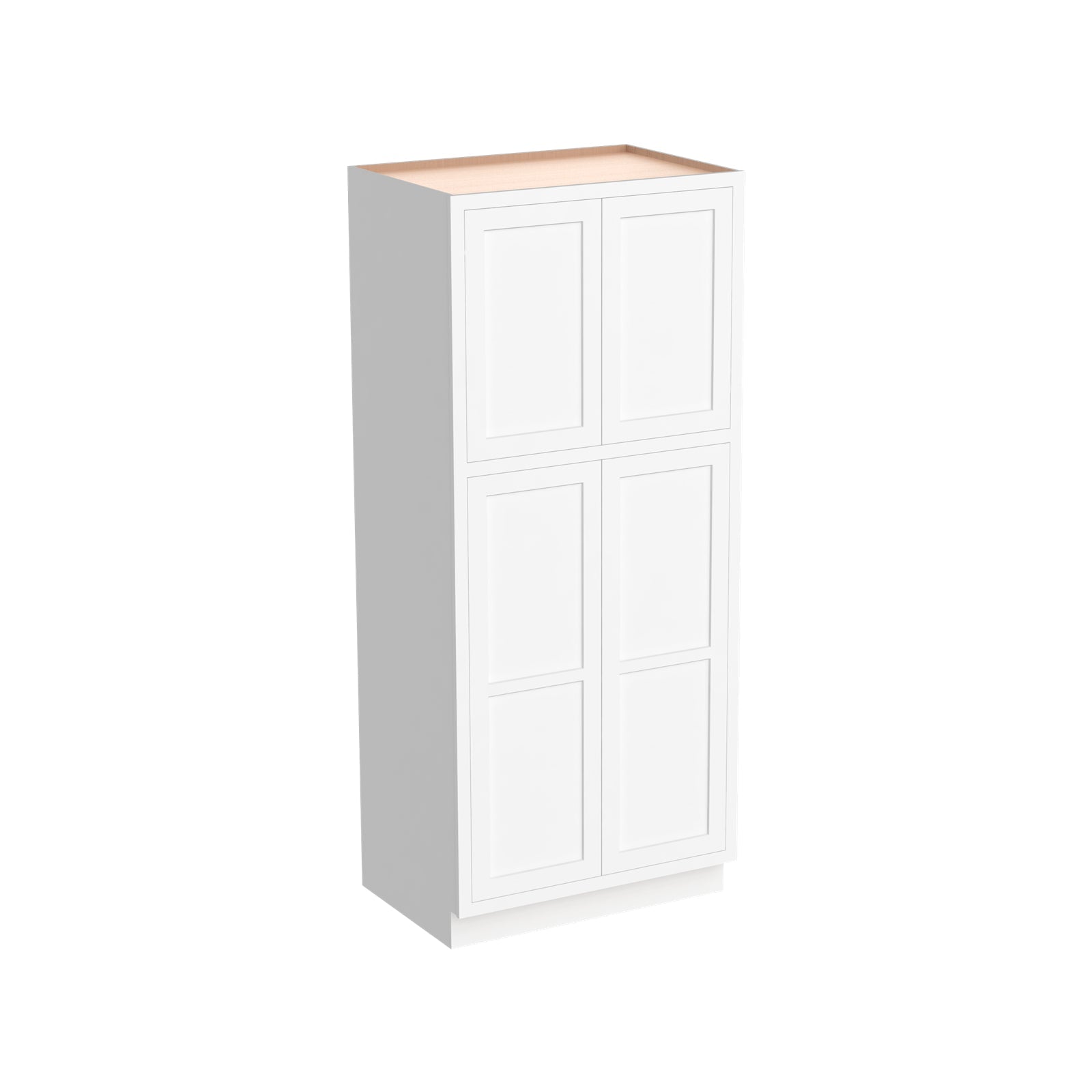 Inset Origami White RTA 24-36"W x 84-96"H x 25"D 9-Size Pantry Cabinet with 4 Doors and 4 Shelves