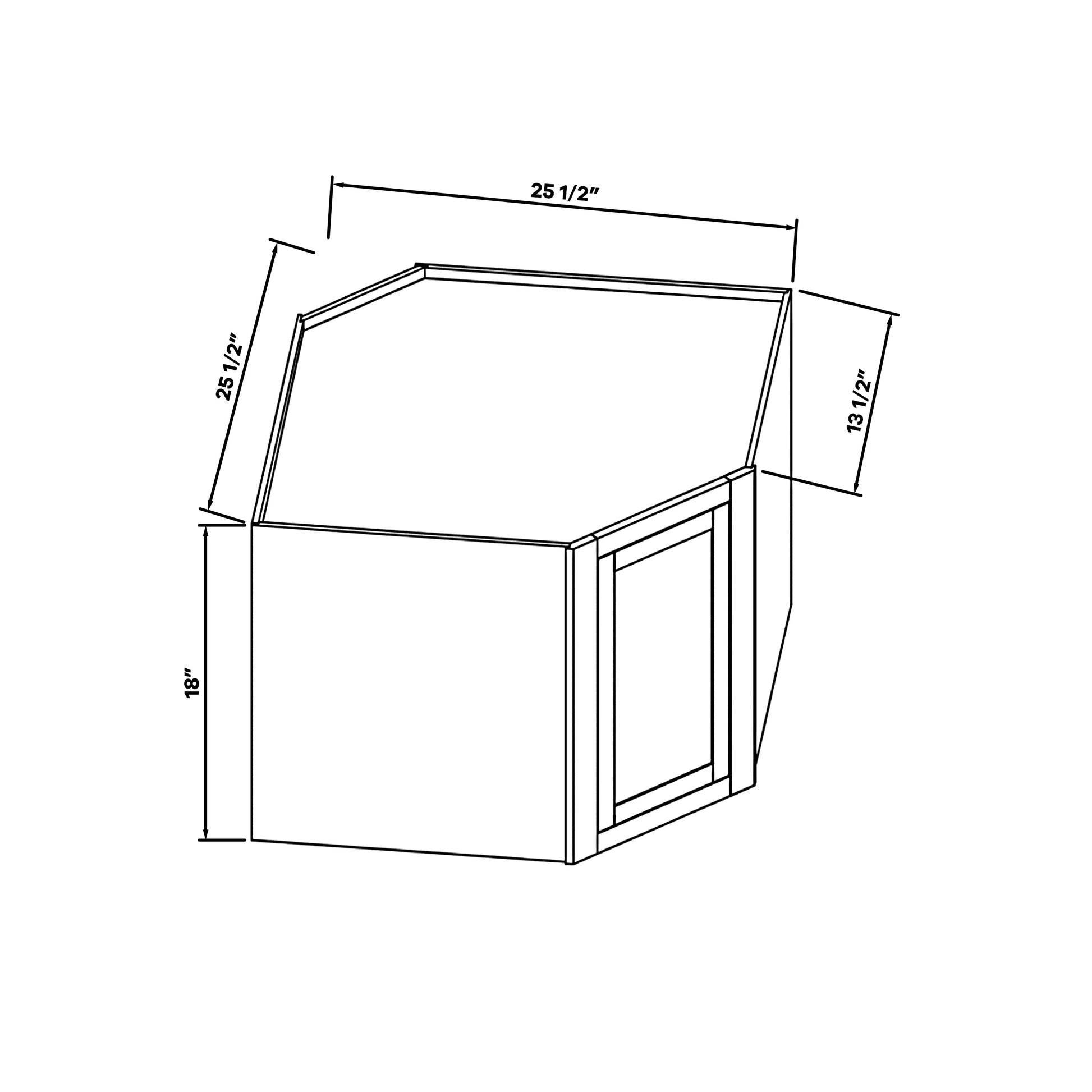 Inset Origami White RTA 25.5"W x 18-42"H x 13.5"D 4-Size Diagonal Corner Wall Cabinet with 2-3 Shelves