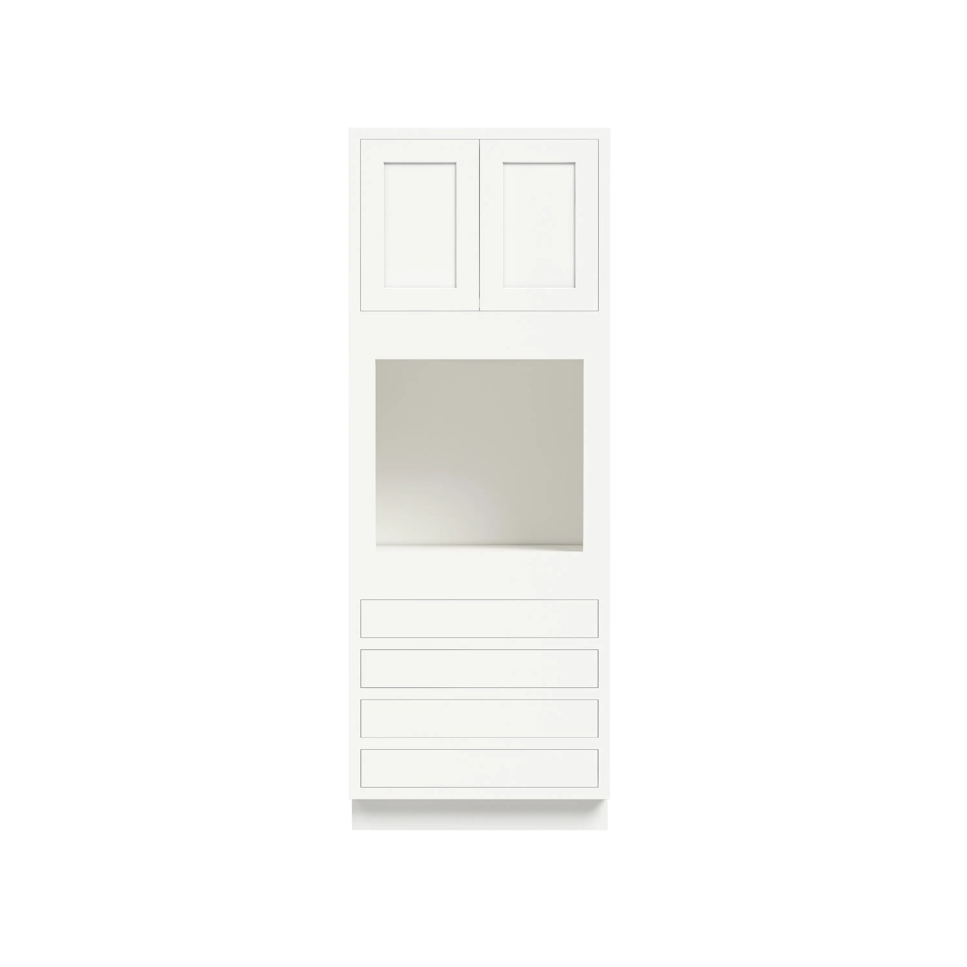Inset Origami White RTA 33"W x 84-96"H x 25"D 3-Size Pantry Cabinet with Oven Opening, 4 Drawers and 2 Doors