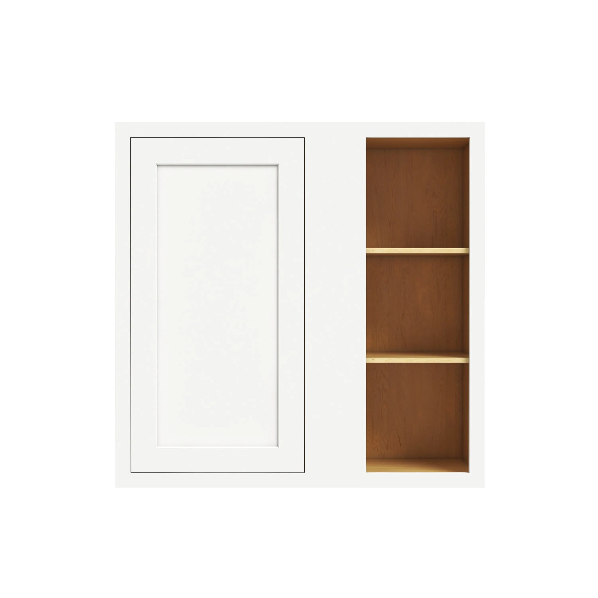 Inset Origami White RTA 36"W x 30-42"H x 13.5"D 3-Size Blind Corner Wall Cabinet with 2-3 Shelves