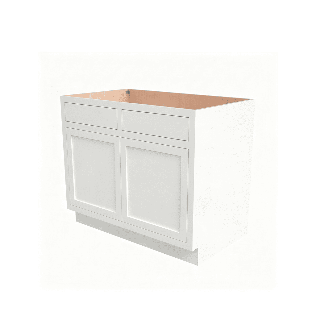 Inset Origami White RTA 39-42"W x 34.5"H x 25"D 2-Size Double Drawers Base Cabinet with 2 Doors