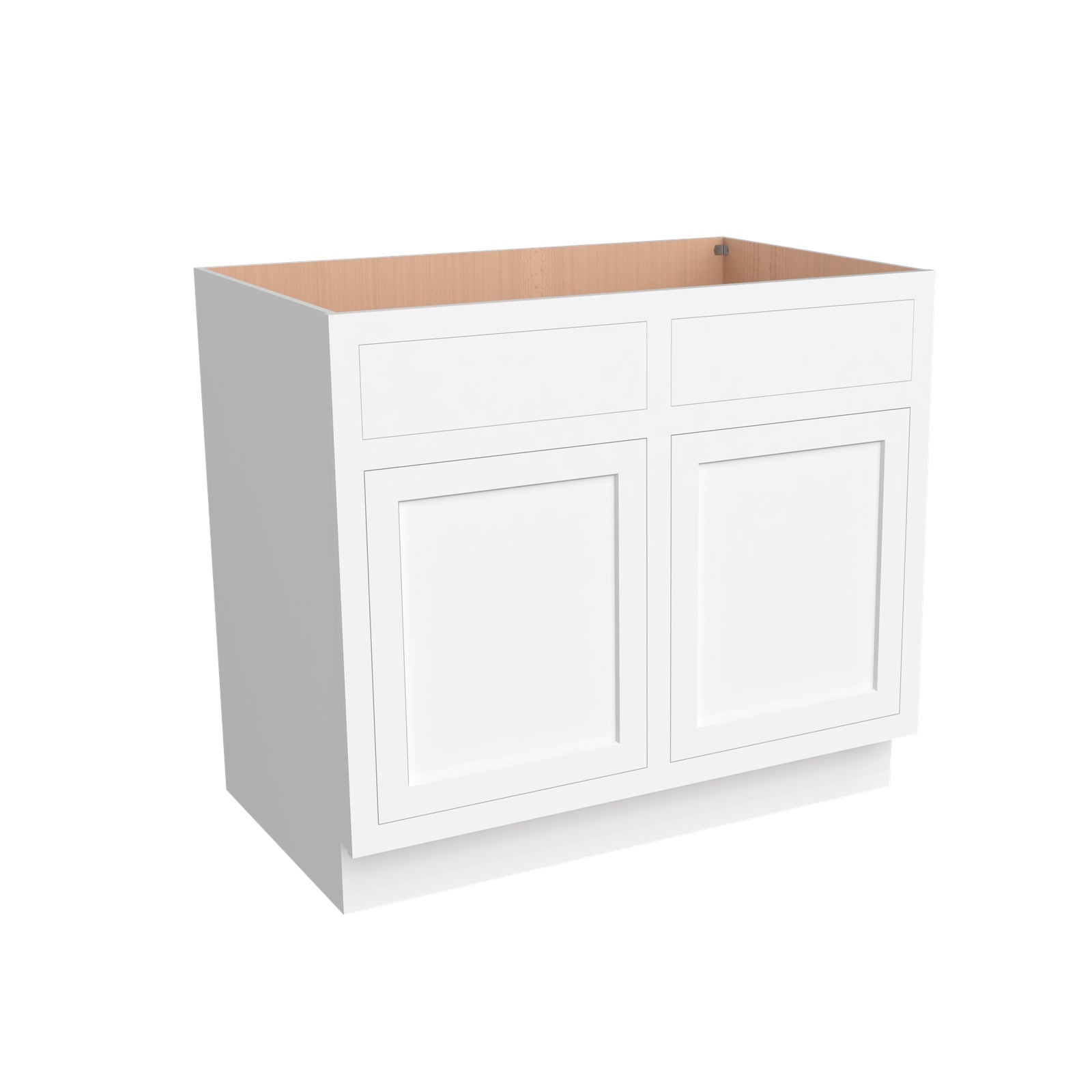 Inset Origami White RTA 39-42"W x 34.5"H x 25"D 2-Size Sink Base Cabinet with 2 Doors and 2 False Drawers