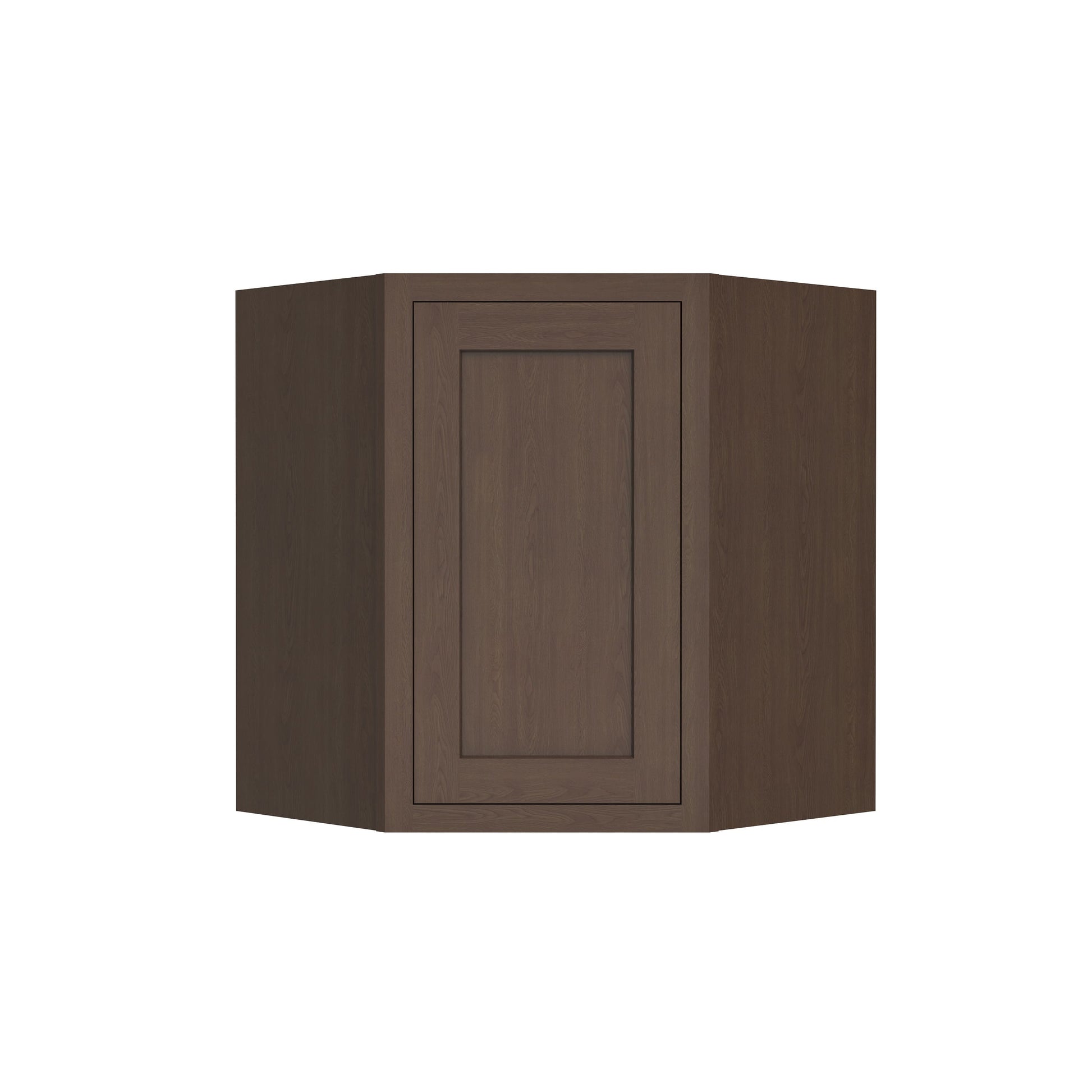 Inset Truffle Brown RTA 25.5"W x 18-42"H x 13.5"D 4-Size Diagonal Corner Wall Cabinet with 2-3 Shelves